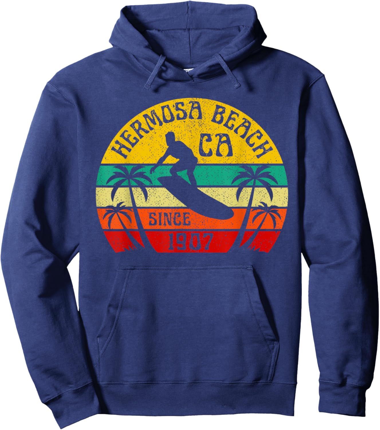 Hermosa Beach California Surfing Surfer Ocean Vintage Hoodie - Hoodie | Navy
