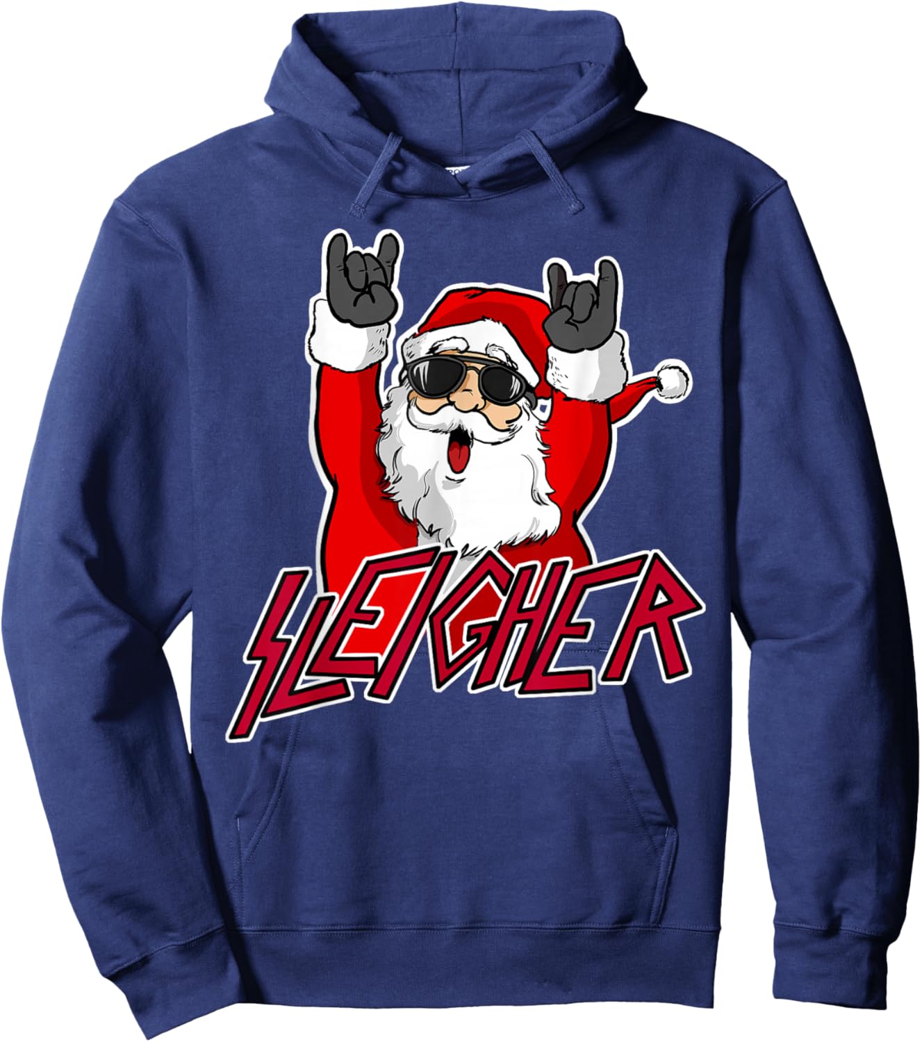 Sleigher Santa Claus Metal Christmas funny Hail Santa Hoodie - Hoodie | Navy