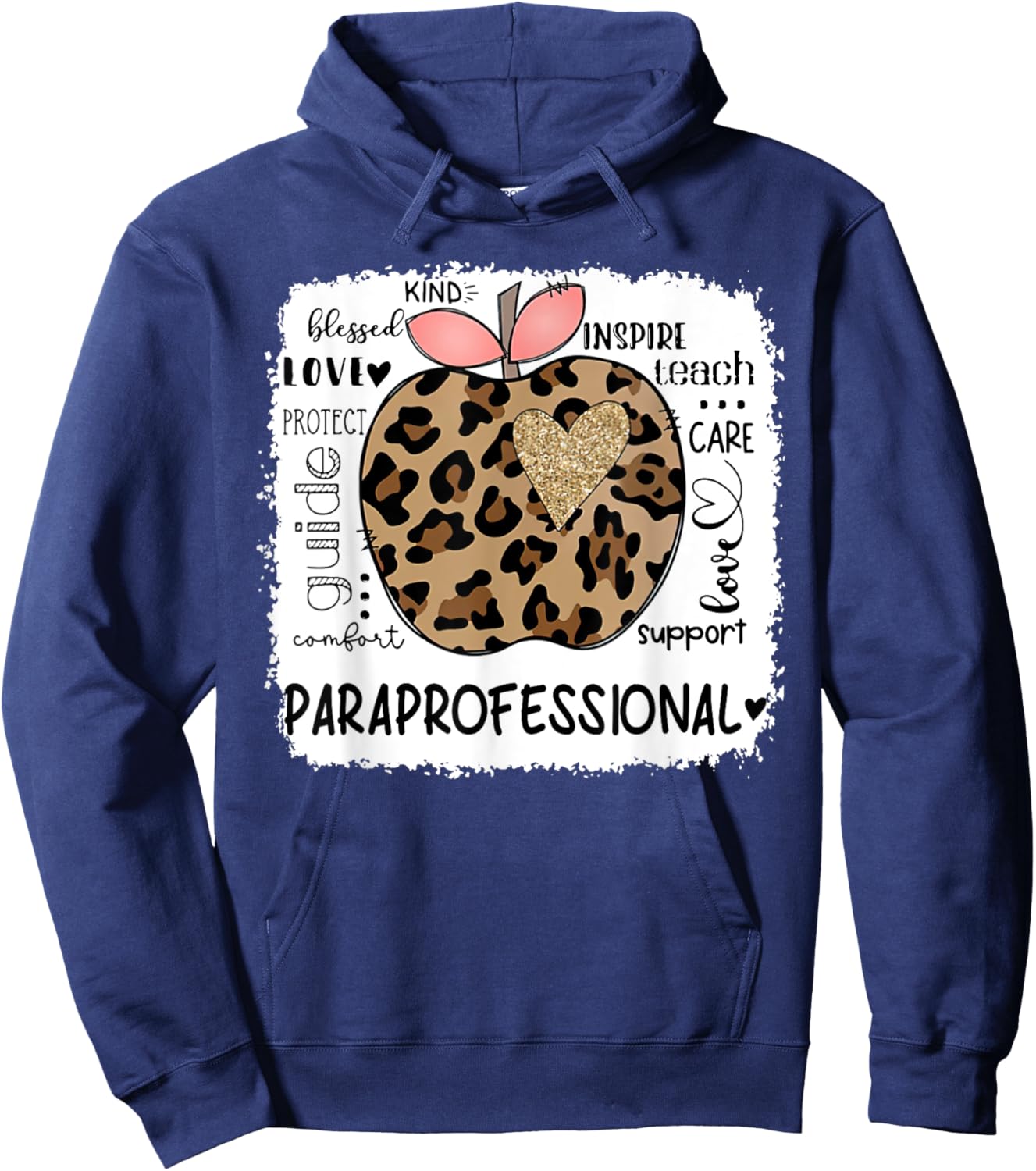 Paraprofessional Kind Blessed Teach Inspire Love Leopard Hoodie - Hoodie | Navy