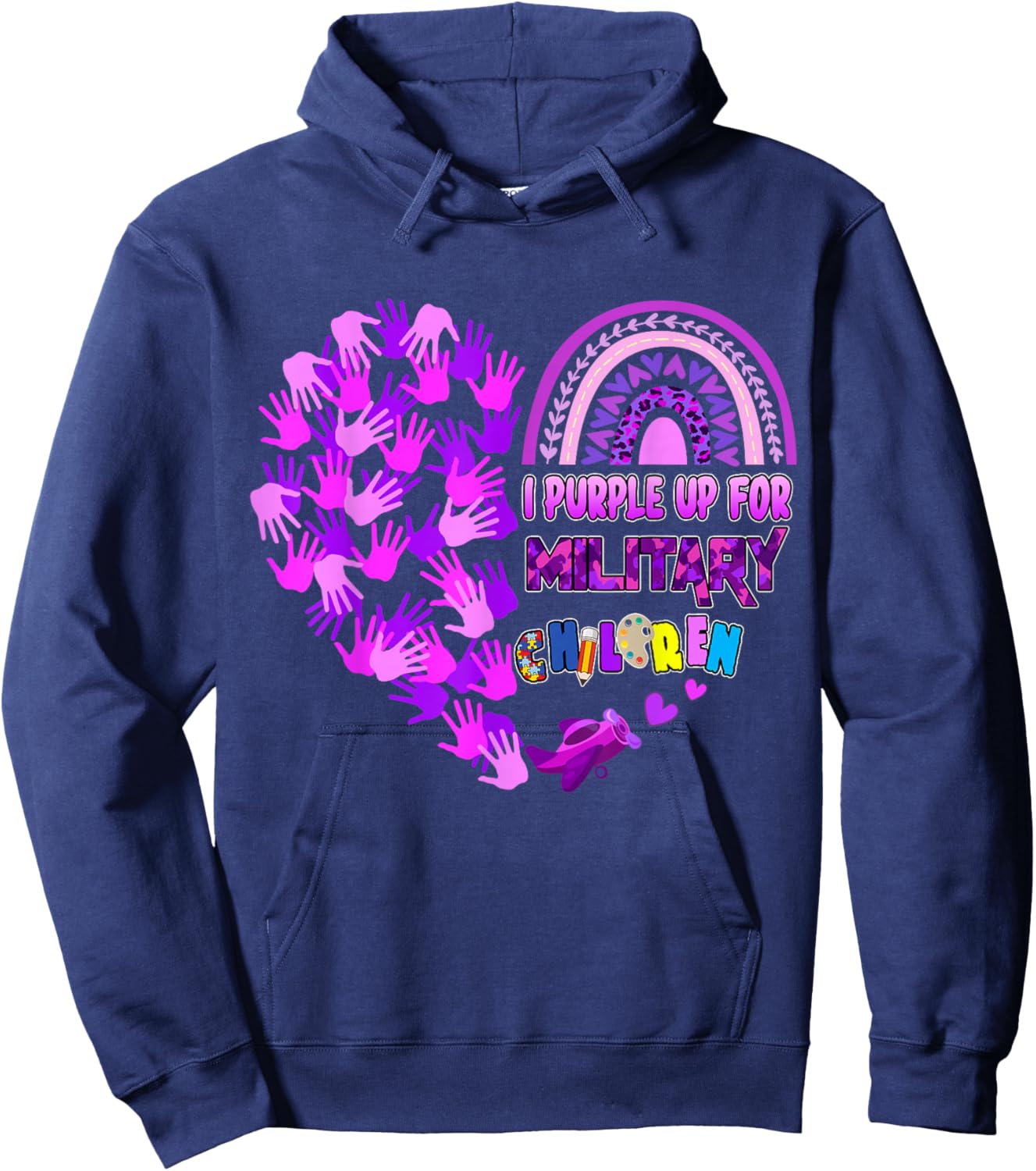 Heart Military Child Month - Purple Up For Military Kids Hoodie - Hoodie | Navy