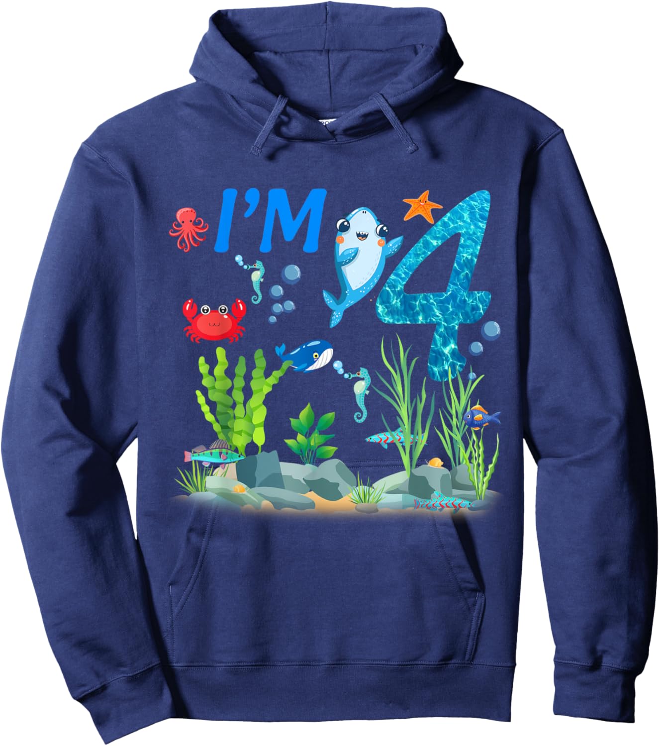 4 Year Old Ocean themed birthday Under the sea 4th birthday Hoodie - Hoodie | Navy