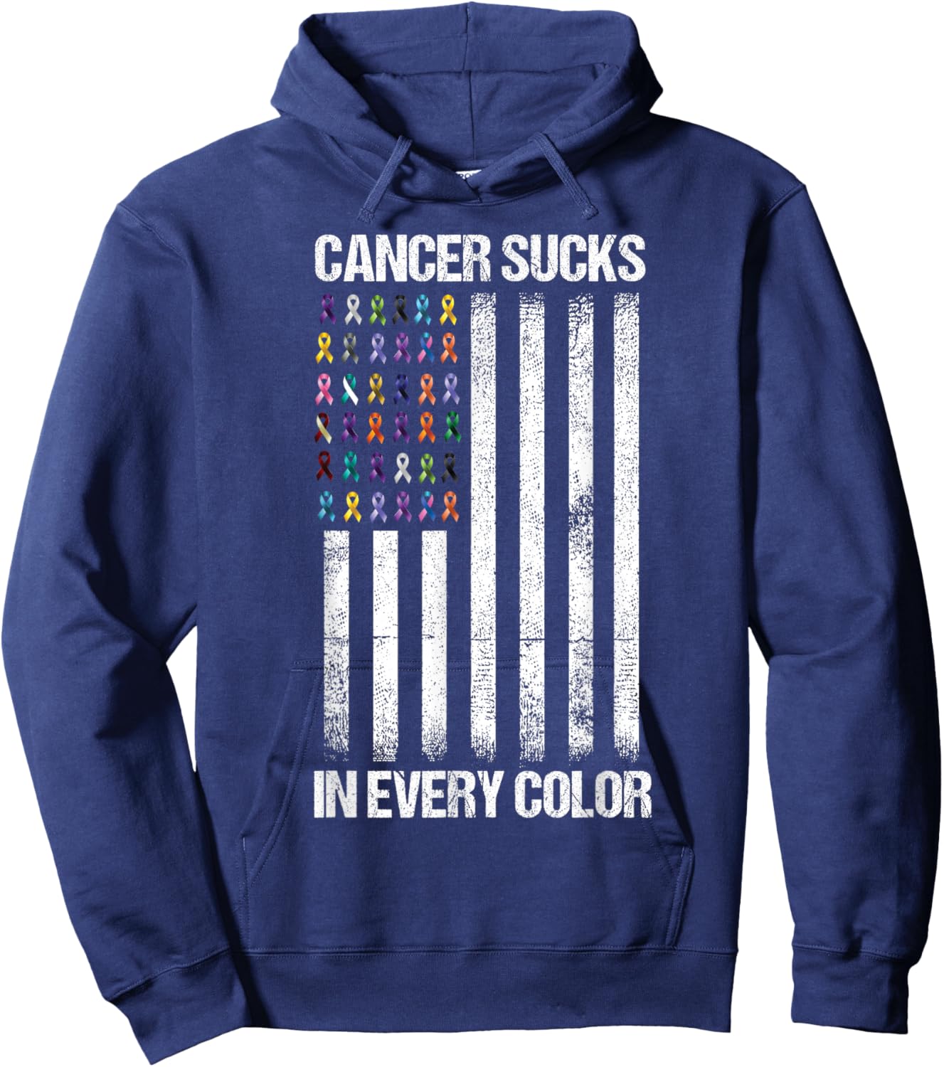 Cancer Sucks in Every Color USA American Flag Ribbons Hoodie - Hoodie | Navy