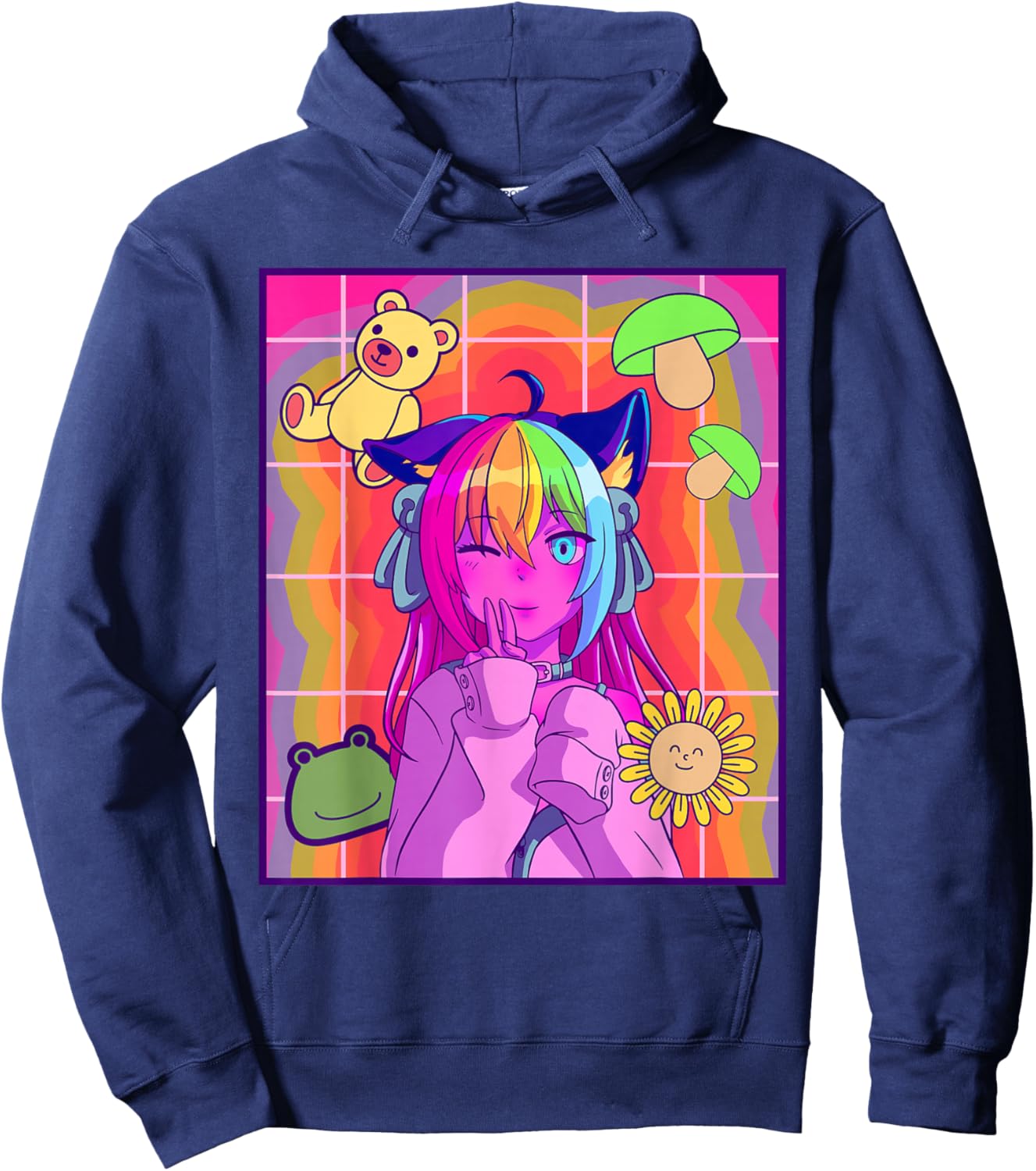 Kidcore Aesthetic Kawaii Anime Girl Old Indie 80s 90s Retro Hoodie - Hoodie | Navy
