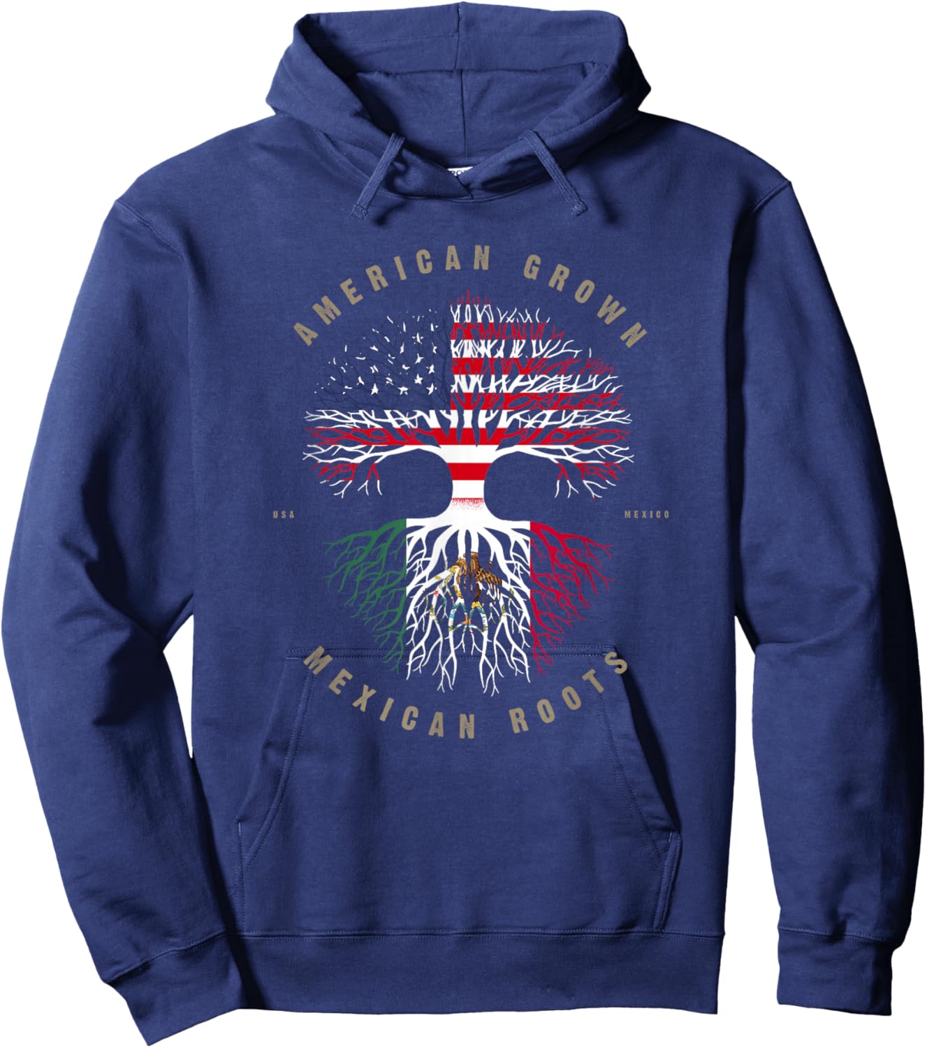 American Grown Mexican Roots Mexico Flag Hoodie - Hoodie | Navy