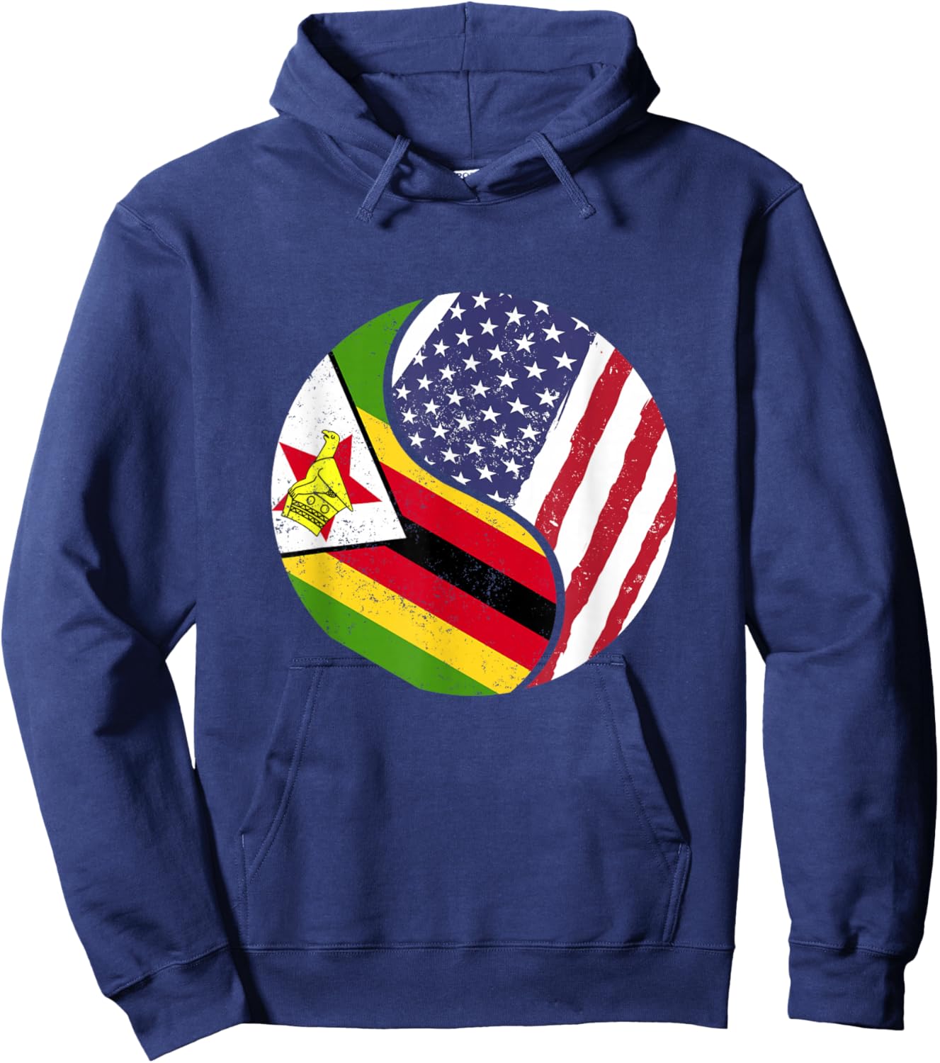 United States Yin And Yang - US Flag Zimbabwe Hoodie - Hoodie | Navy