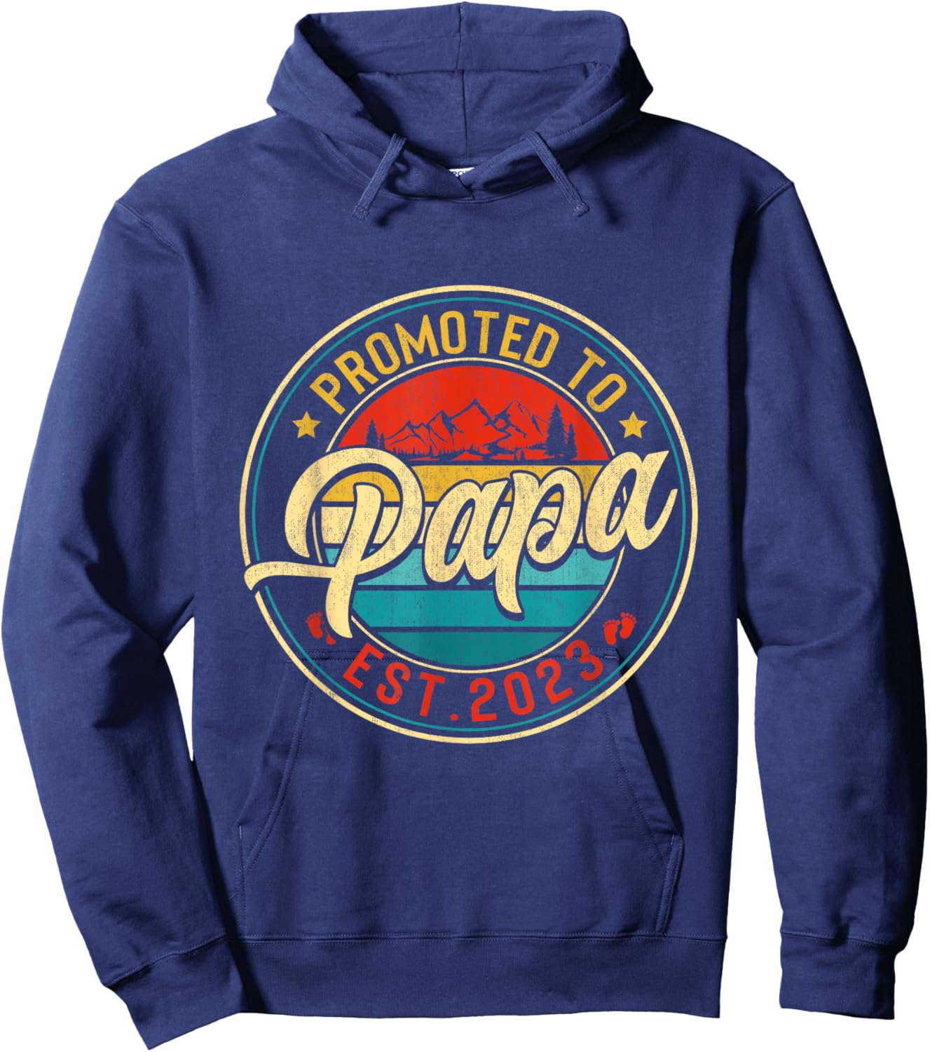 Retro Vintage Promoted To Papa Est 2023 Men Family Hoodie - Hoodie | Navy