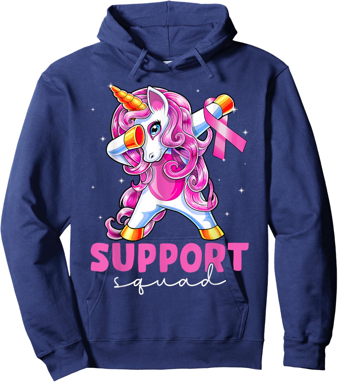 Support Squad Breast Cancer Awareness Pink Unicorn Kids Hoodie - Hoodie | Navy