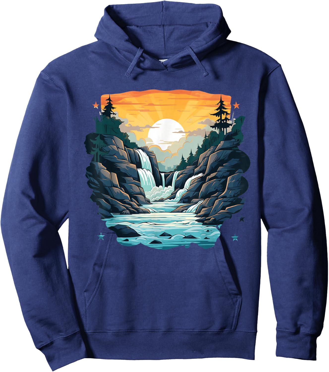 Cascade with cool Sunset for Lakes and Waterfalls Lovers Hoodie - Hoodie | Navy