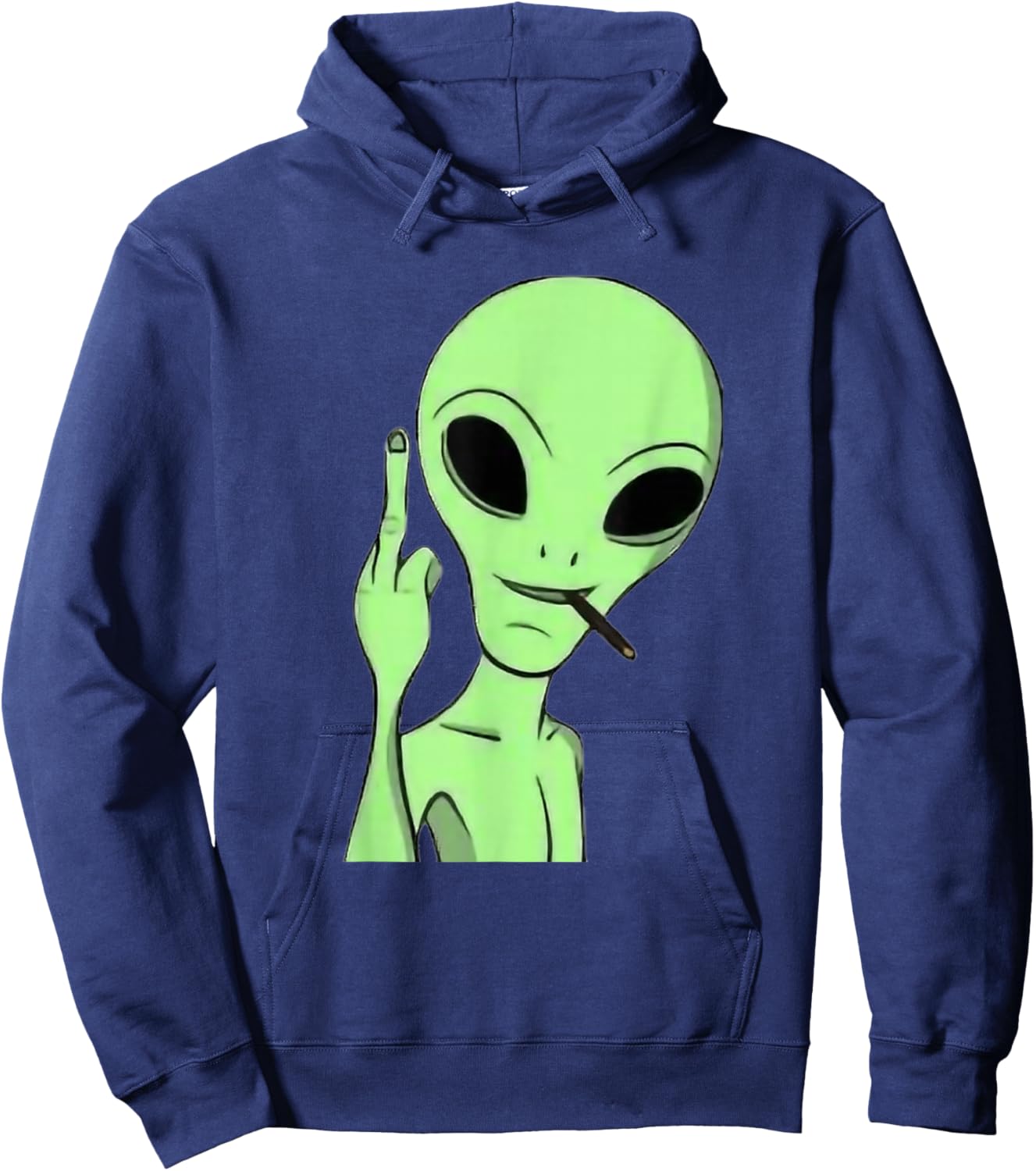 Martian Alien Smoking Blunt Flipping Middle Finger Art Hoodie - Hoodie | Navy