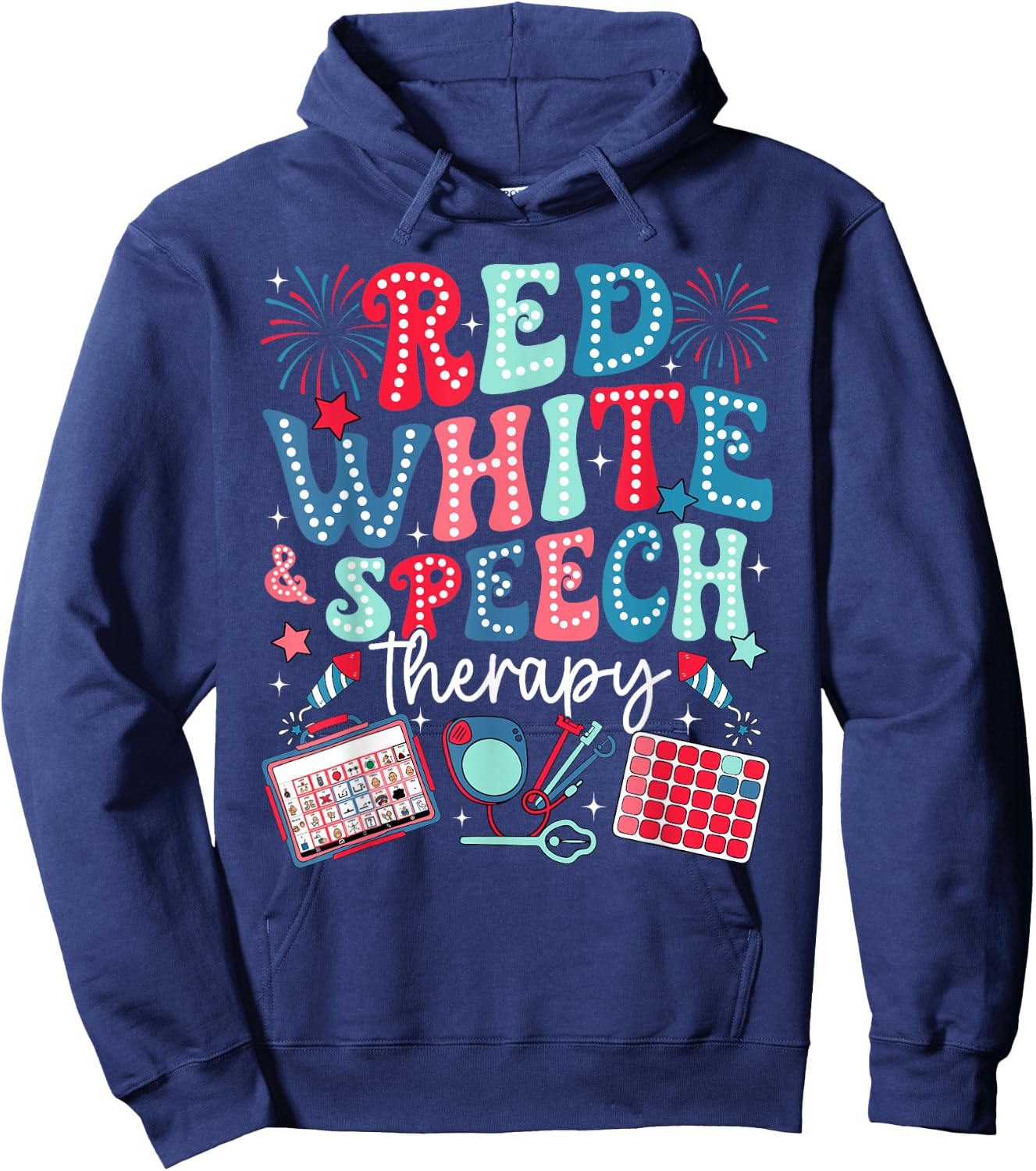 Retro Red White And Speech Therapy Fourth 4th July SLP SLPA Hoodie - Hoodie | Navy