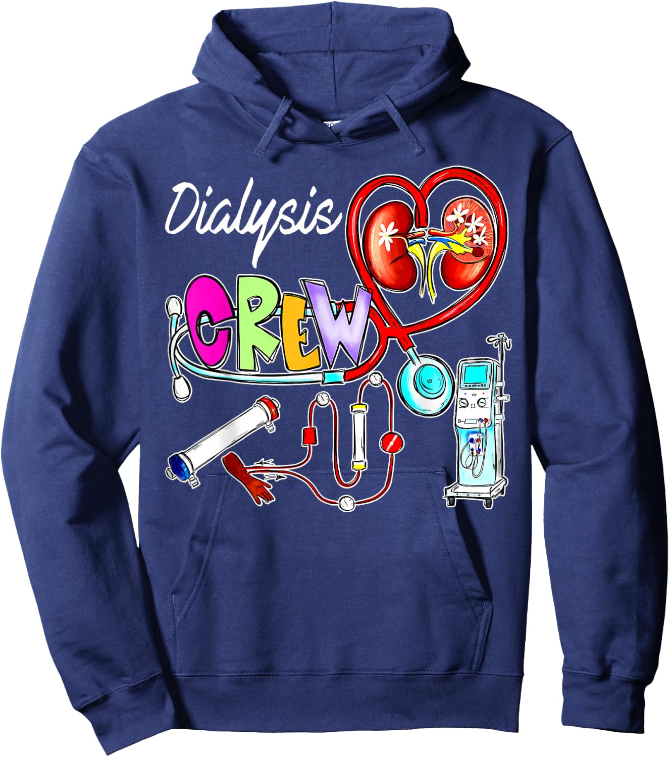 Dialysis Crew Stethoscope Heart Kidney Nephrology Technician , Small, Black Hoodie - Hoodie | Navy