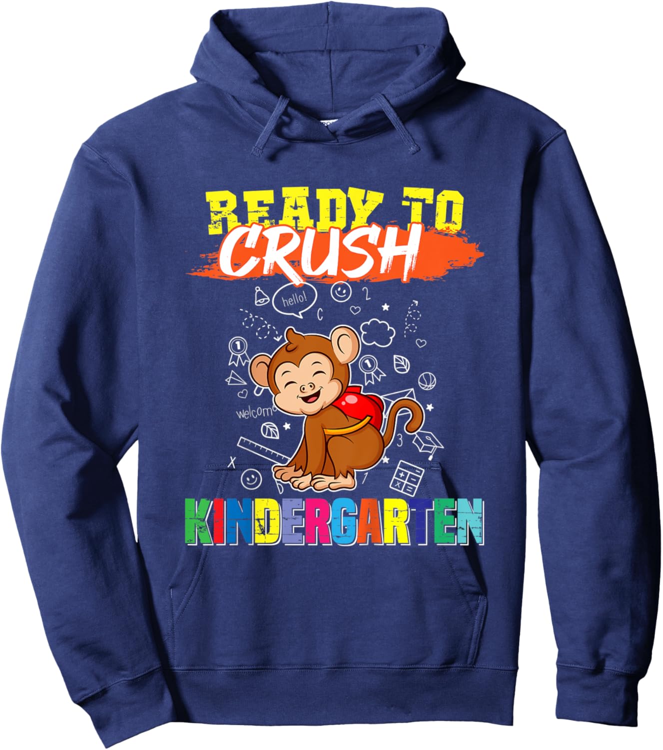 Kids Ready To Crush Kindergarten Cute Monkey Preschool Graduate Hoodie - Hoodie | Navy