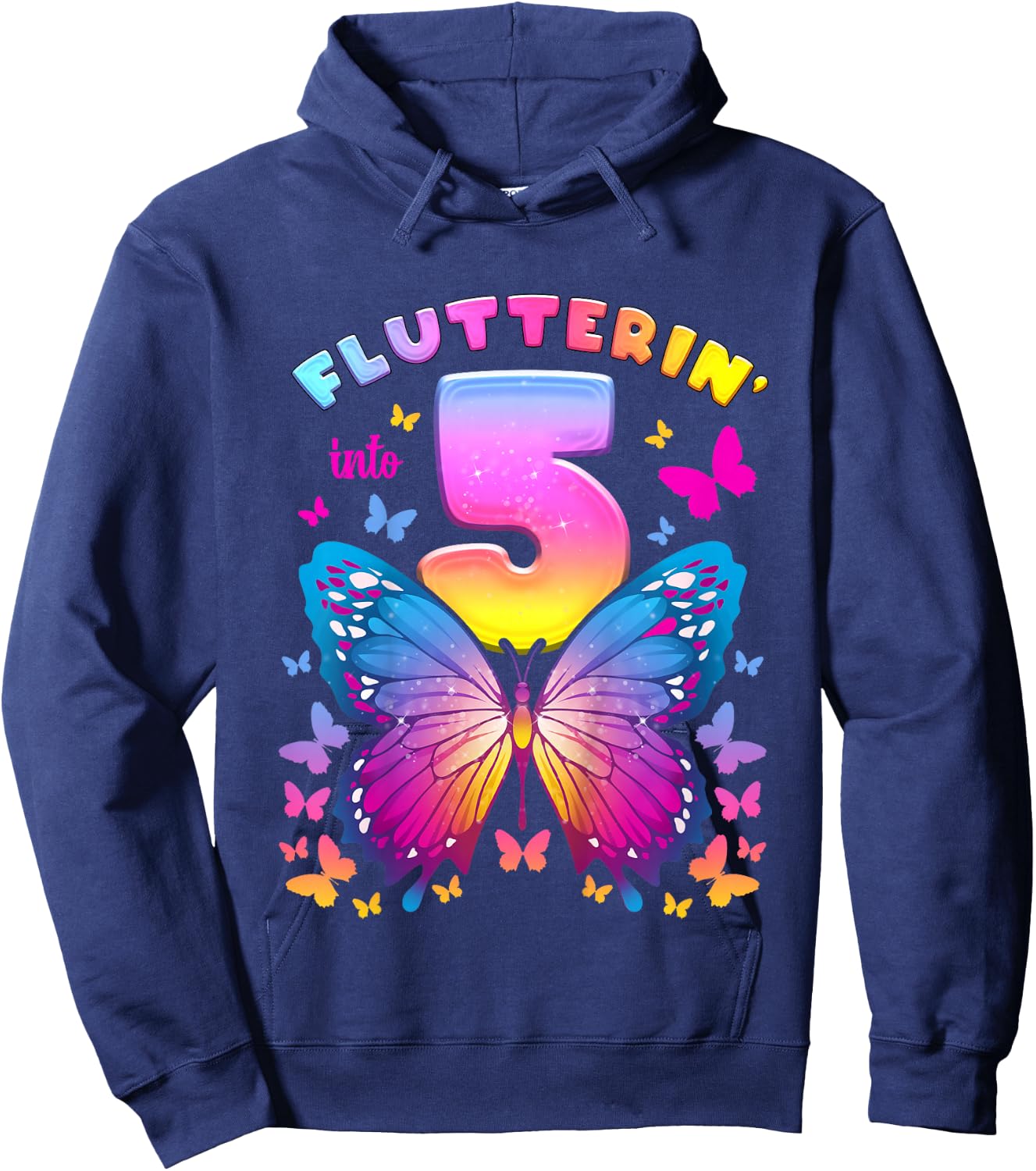 5th Birthday Girl 5 Years Butterfly Number 5 Hoodie - Hoodie | Navy