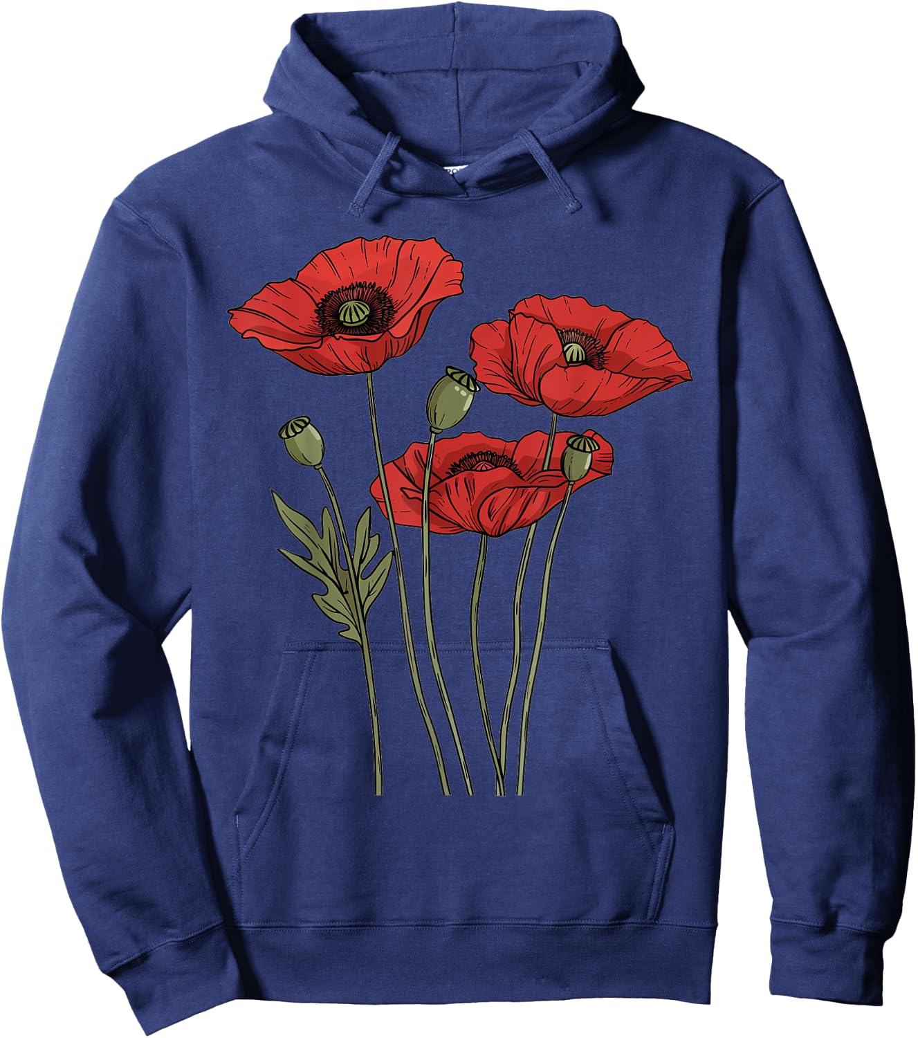 Poppy Flower Botanical Vintage Poppies Floral Hoodie - Hoodie | Navy