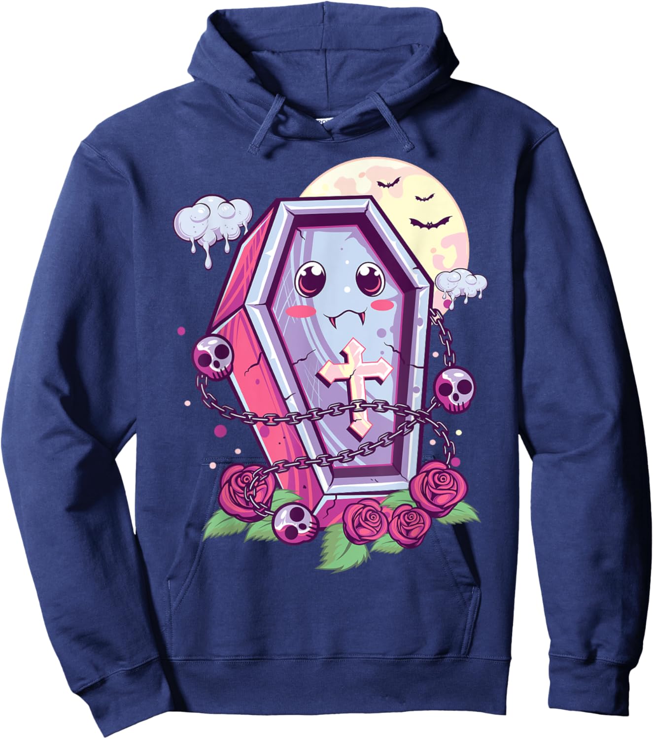 Kawaii Pastel Goth Cute Creepy Coffin Menhera Occult Nu Goth Hoodie - Hoodie | Navy