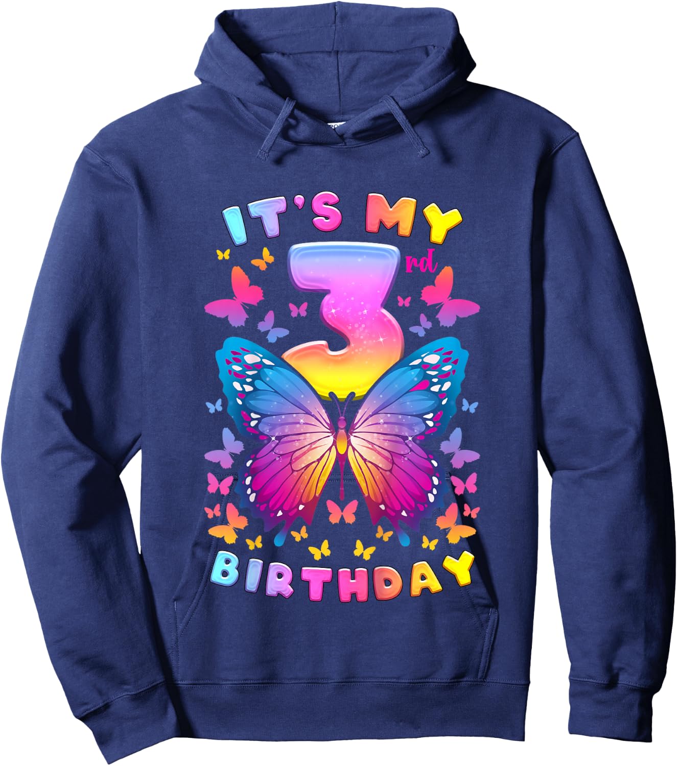 3rd Birthday Girl 3 Years Butterfly Number 3 Hoodie - Hoodie | Navy