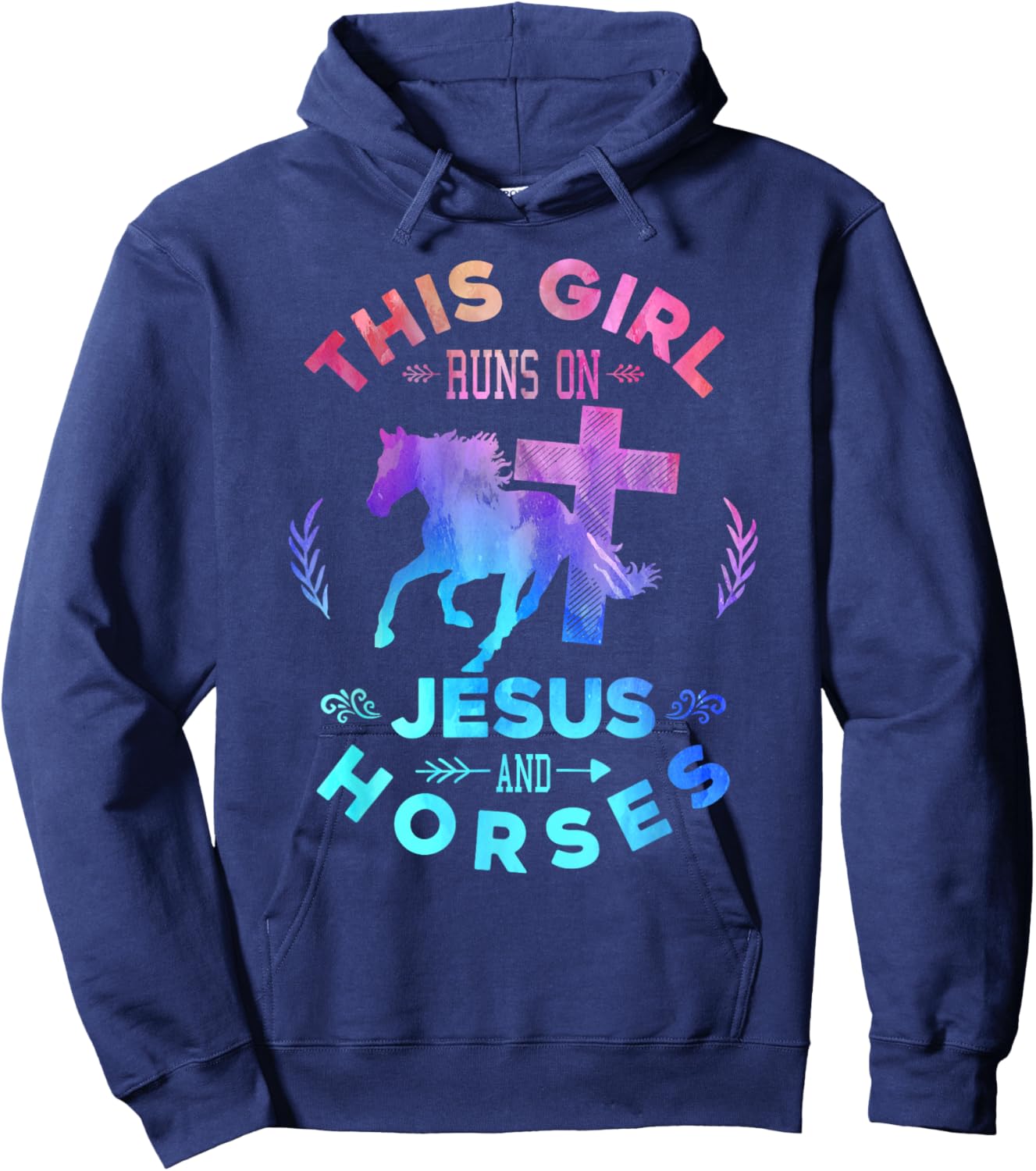 This Girl Runs on Jesus & Horses Christian Equestrian Riding Hoodie - Hoodie | Navy
