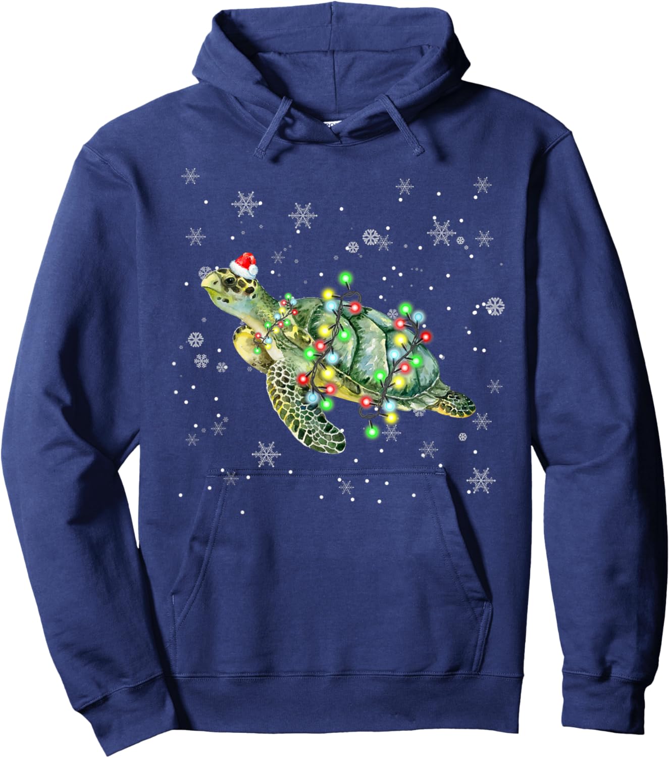 Sea Turtle Christmas shirt Santa Hat Light Family Matching Hoodie - Hoodie | Navy