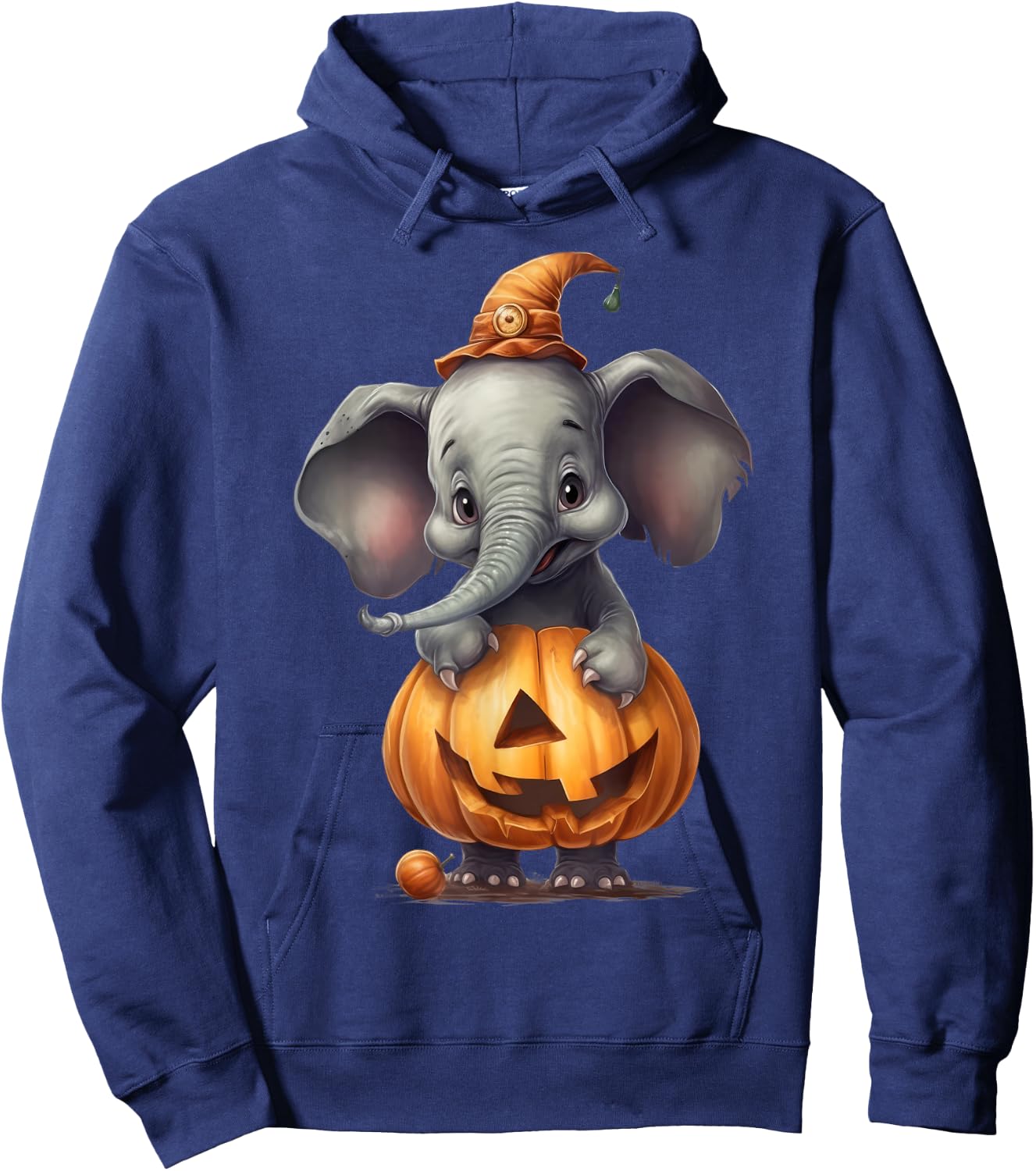 Cute Elephant Wearing A Pumpkin Halloween Funny Elephant Hoodie - Hoodie | Navy