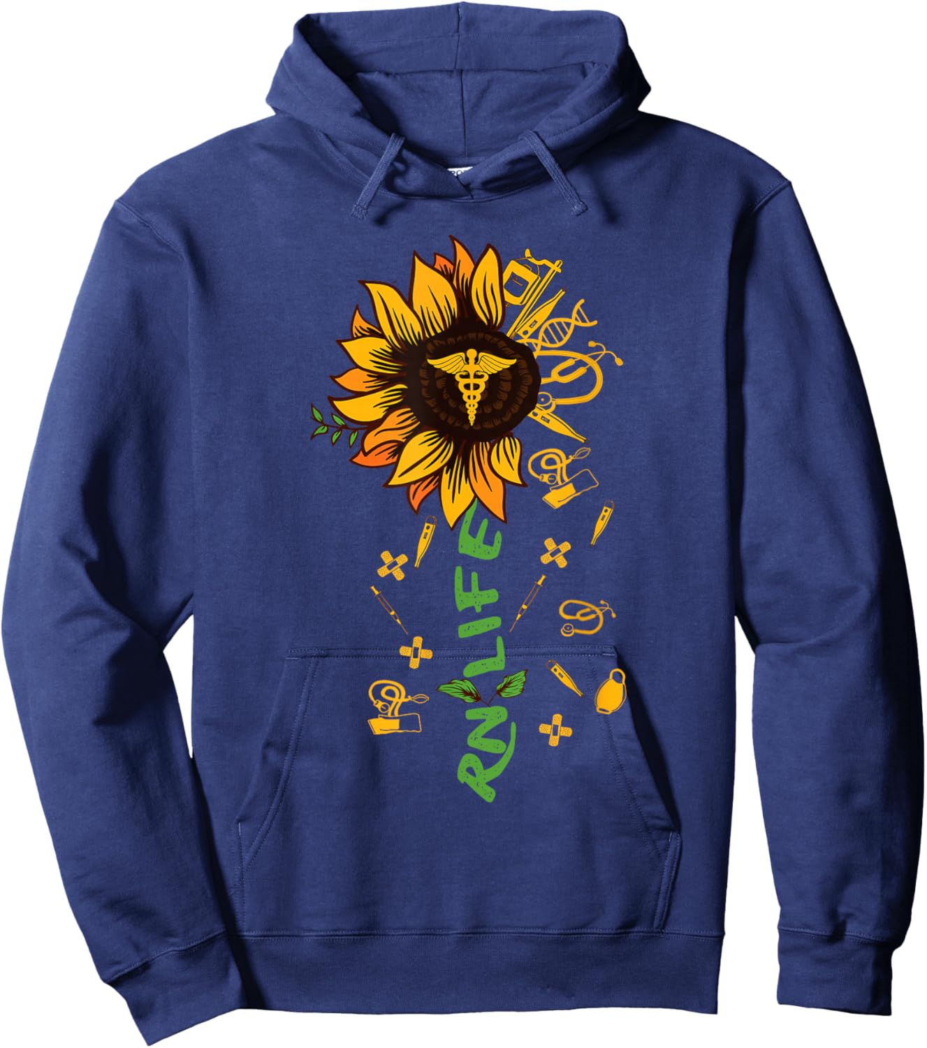 RN Life Nurse Sunflower Medical Nurses Hoodie - Hoodie | Navy