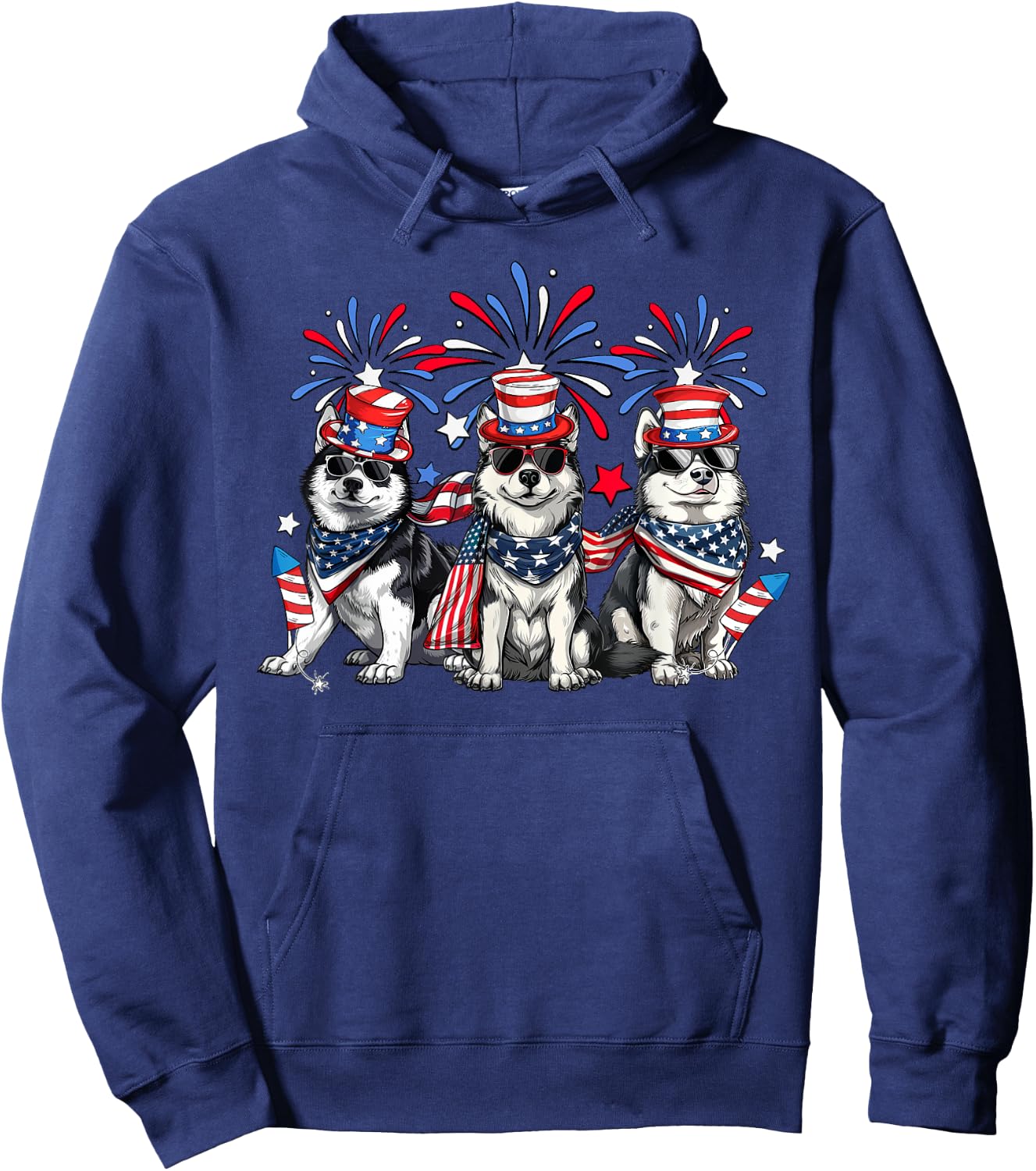Husky Dog 4th Of July Patriotic USA Flag Red White And Blue Women Girls Kids Men Hoodie - Hoodie | Navy