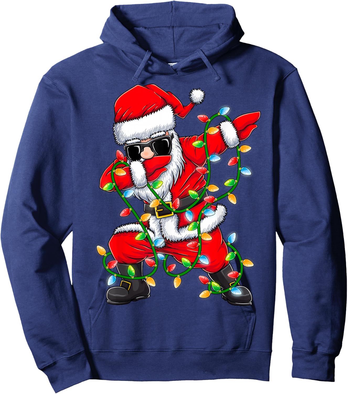Dabbing Santa Xmas Lights Girls Boys Kids Christmas Gifts Hoodie - Hoodie | Navy