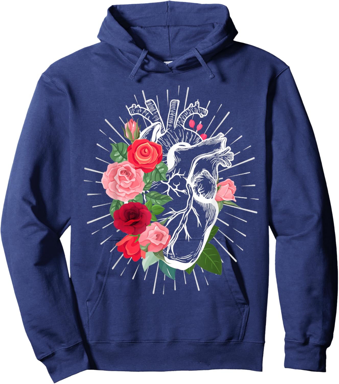 Anatomical Heart And Flowers - Anatomical heart Hoodie - Hoodie | Navy