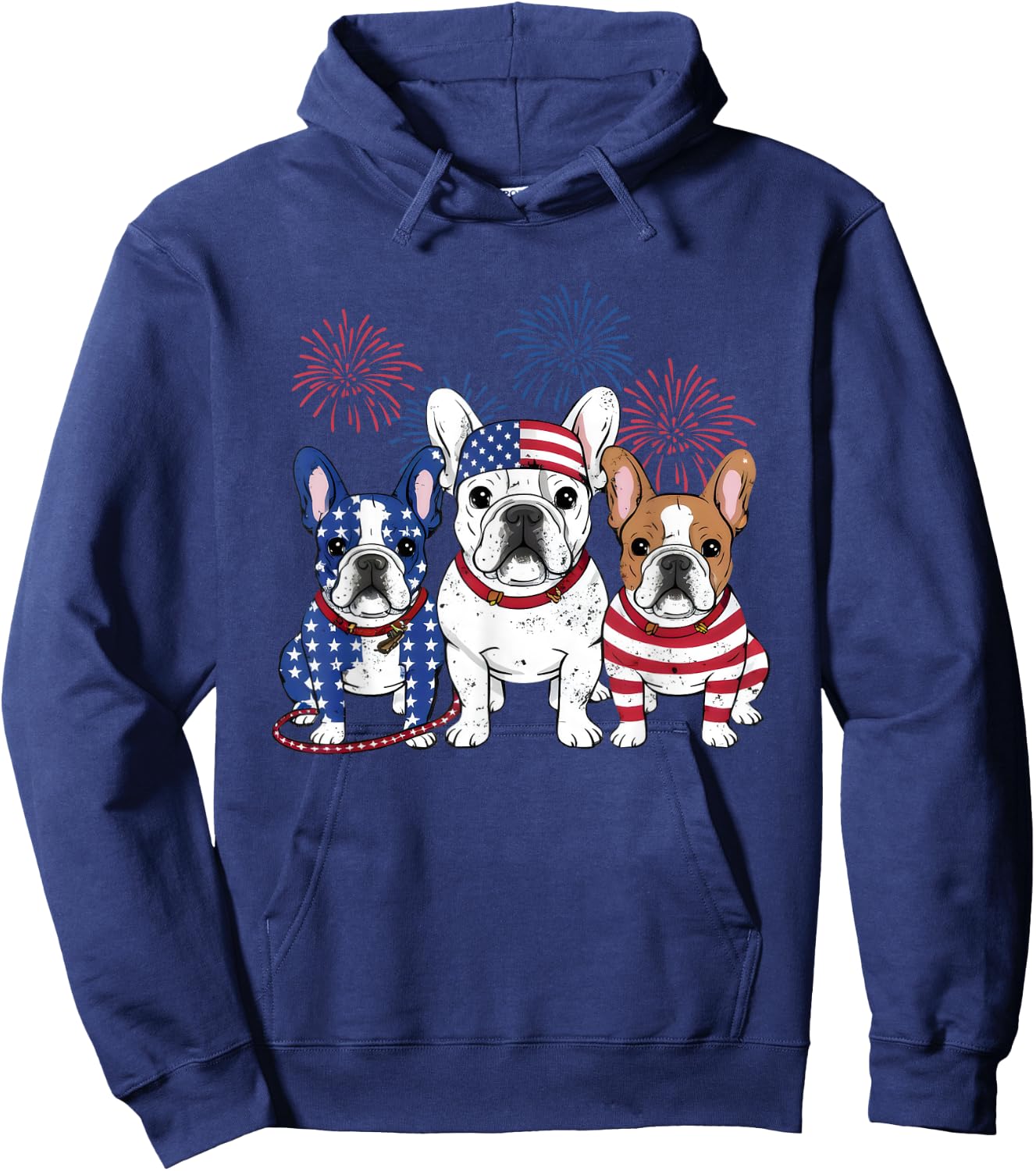 3 US Flag French Bulldogs 4th Of July Patriotic Frenchie Dog Hoodie - Hoodie | Navy