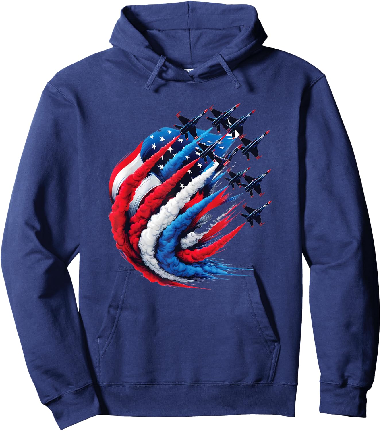 Fighter Jets Patriotic Red White Blue Smoke USA Flag Hoodie - Hoodie | Navy