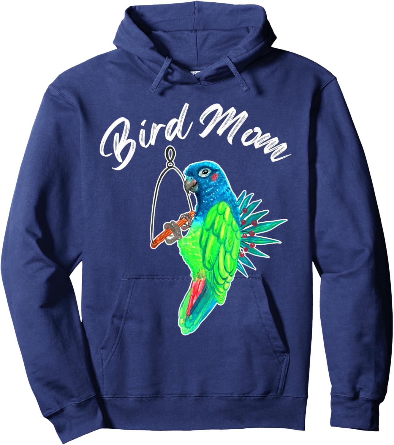 Bird Mom Blue Headed Pionus Parrot Watercolor Hoodie - Hoodie | Navy