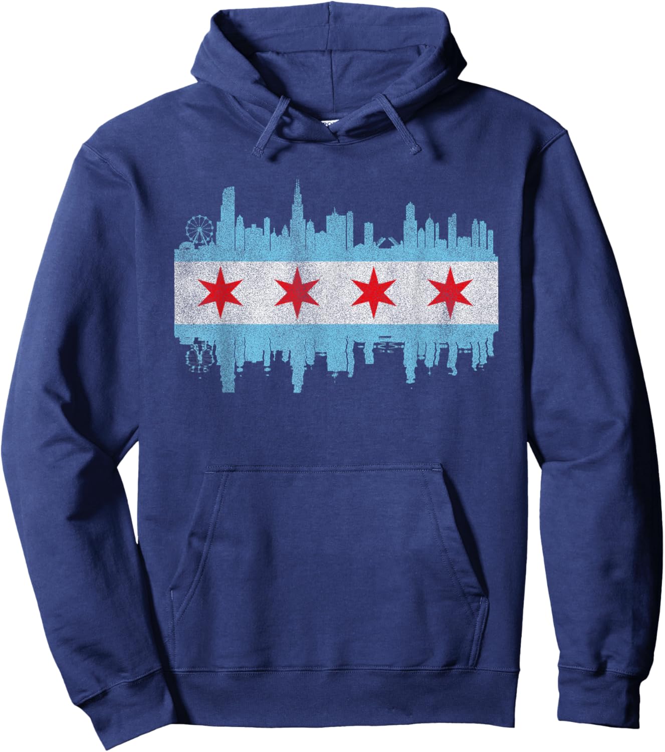 Chicago City Skyline Flag - Vintage Chicago City DISTRESSED Hoodie - Hoodie | Navy