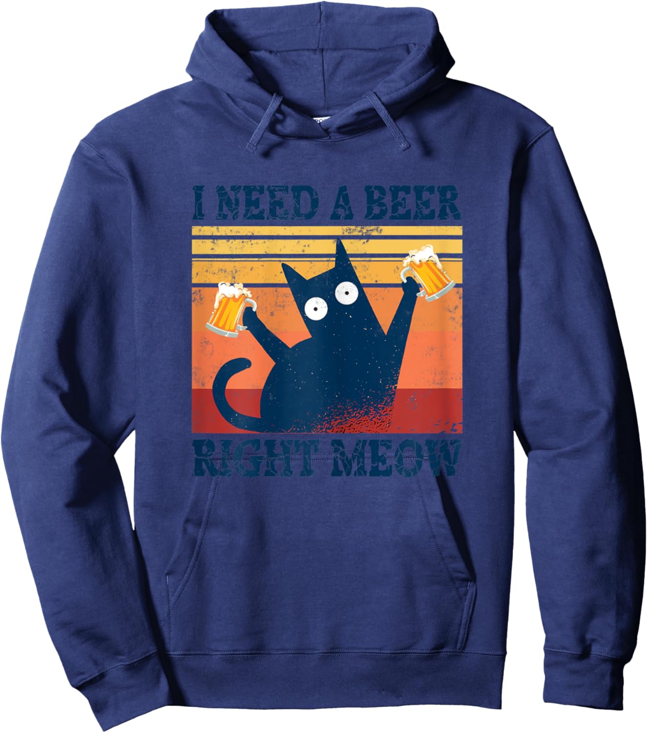 I Need A Beer Right Meow Cat Tops Summer Dress Beer Cat Hoodie - Hoodie | Navy