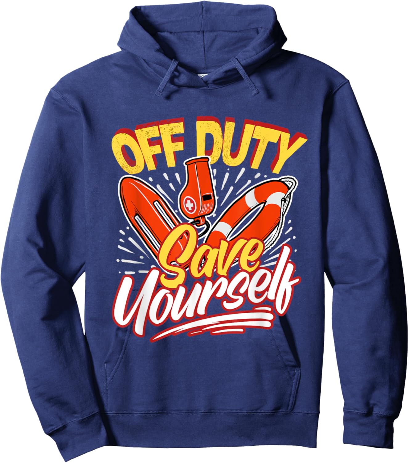 Funny Swim Coach Gifts Off Duty Save Yourself Humorous Modern Black Hoodie - Hoodie | Navy