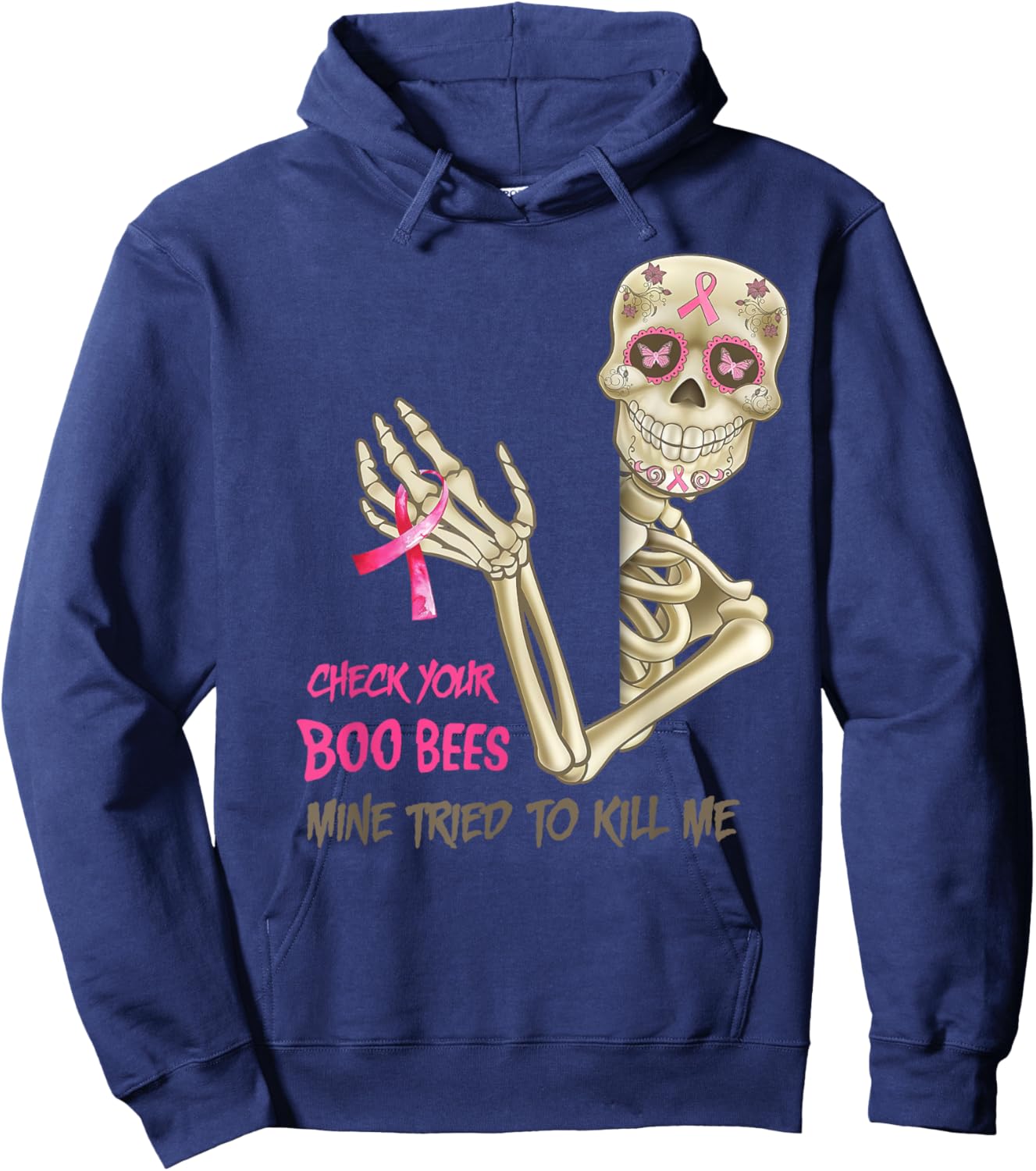 Check Your Boo Bees Mine Tried To Kill Me Breast Cancer Bees Hoodie - Hoodie | Navy