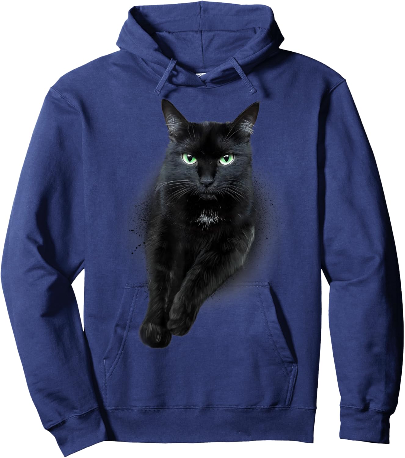 Cute Serious Face Black Green-eyed Cat Women Kids Hoodie - Hoodie | Navy