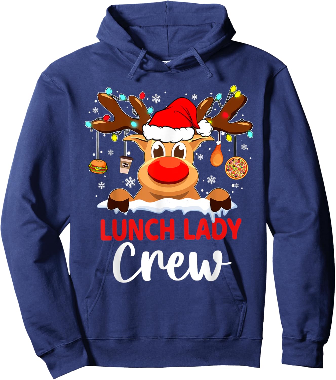 Funny Lunch Lady Reindeer Plaid Christmas Teacher Hoodie - Hoodie | Navy