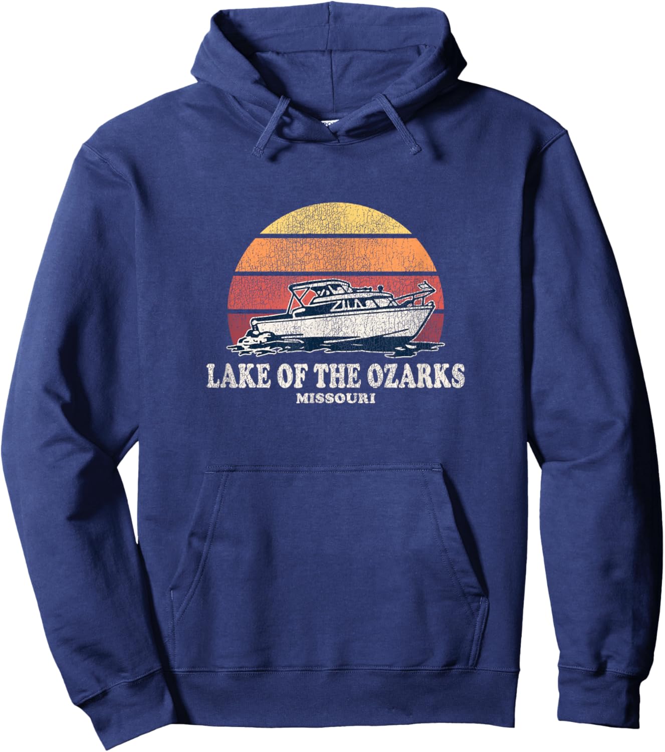 Lake of the Ozarks MO Vintage Boating 70s Retro Boat Design Hoodie - Hoodie | Navy