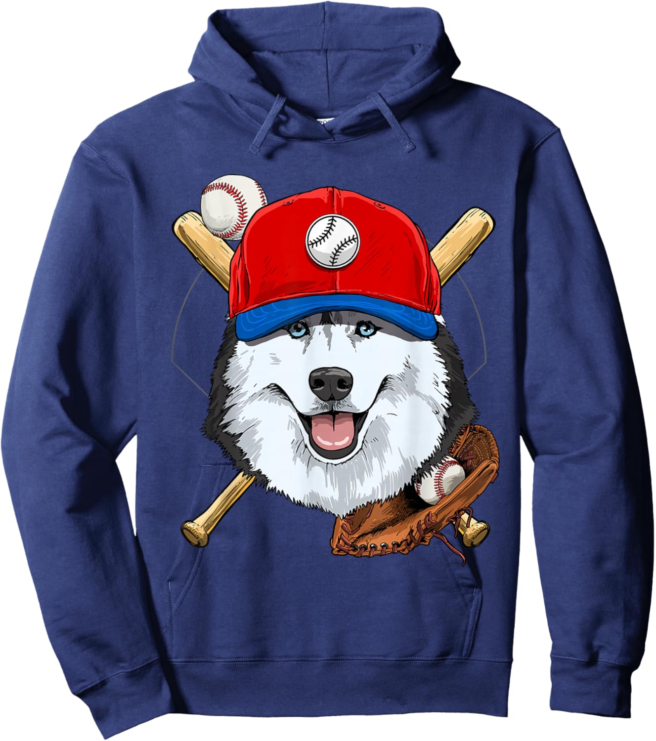 Siberian Husky Baseball Dog Lovers Baseball Player Hoodie - Hoodie | Navy