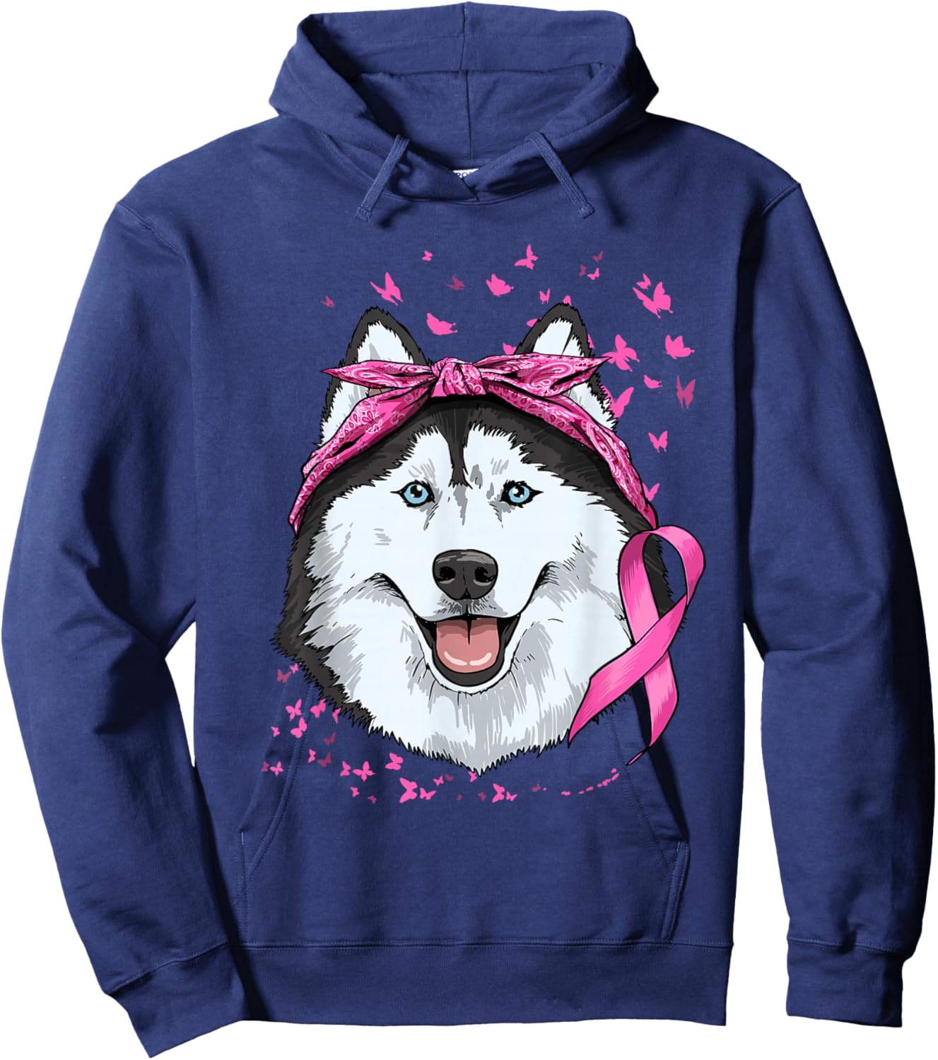 Siberian Husky Pink Ribbon Breast Cancer Awareness Survivor Hoodie - Hoodie | Navy