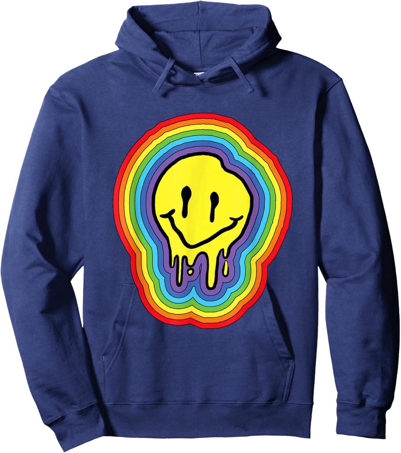 Kidcore Aesthetic Melting Smiling Face 80s 90s Retro Hoodie - Hoodie | Navy