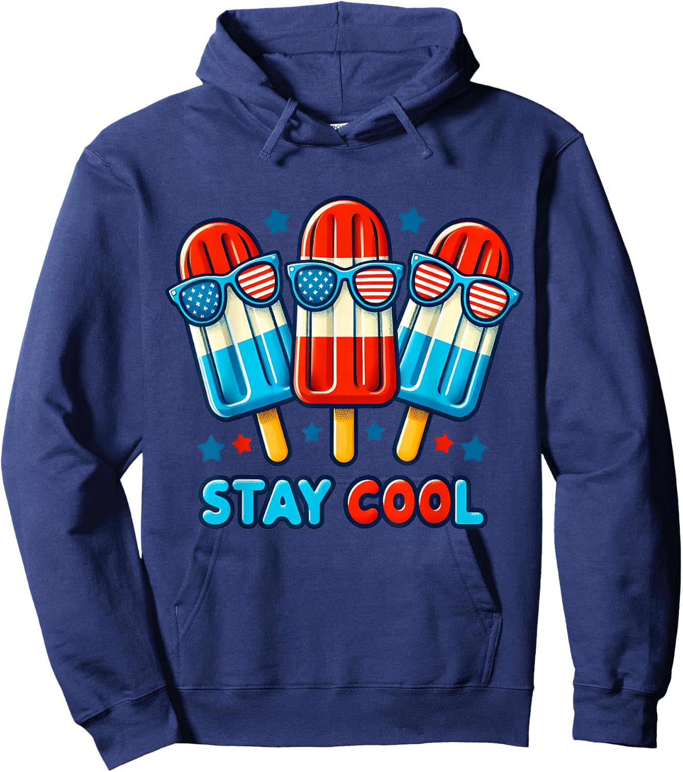 Stay Cool 4th July Popsicle Boys Men USA Flag American Hoodie - Hoodie | Navy