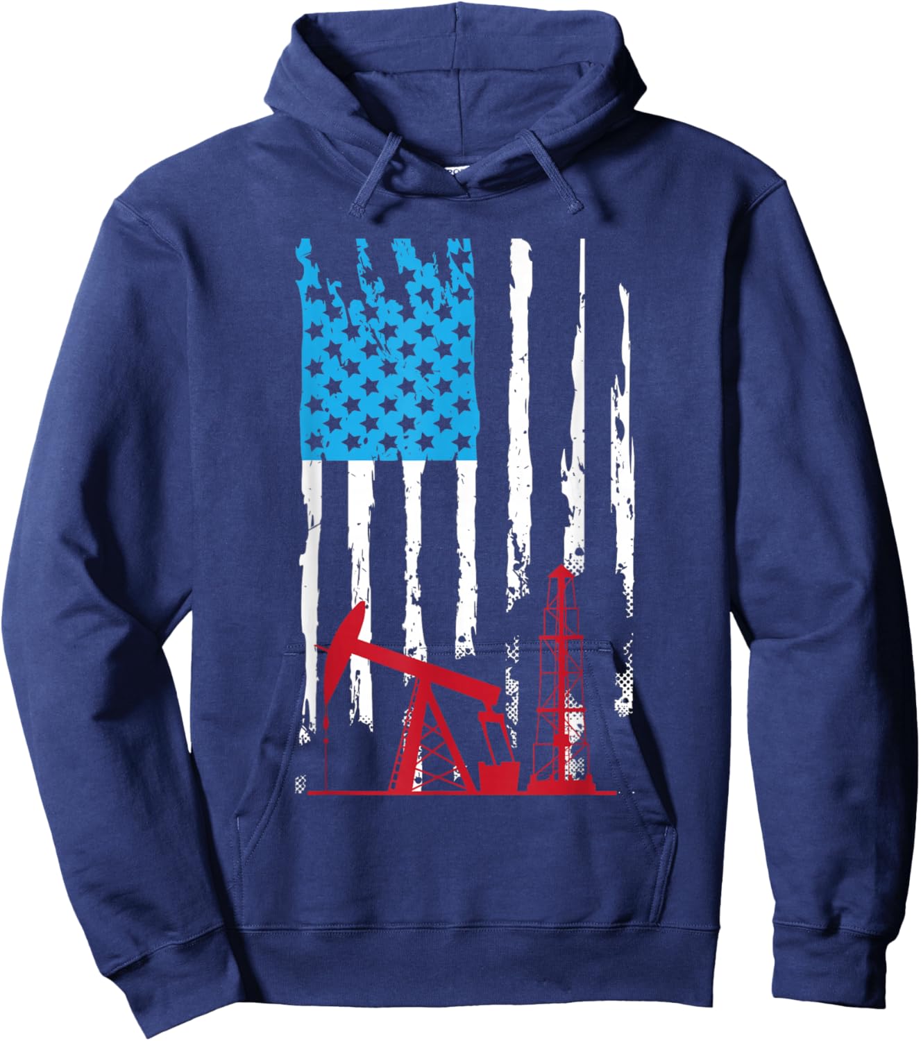 Patriotic Oilfield Worker Oilman Oil Rig Drilling US Flag Hoodie - Hoodie | Navy