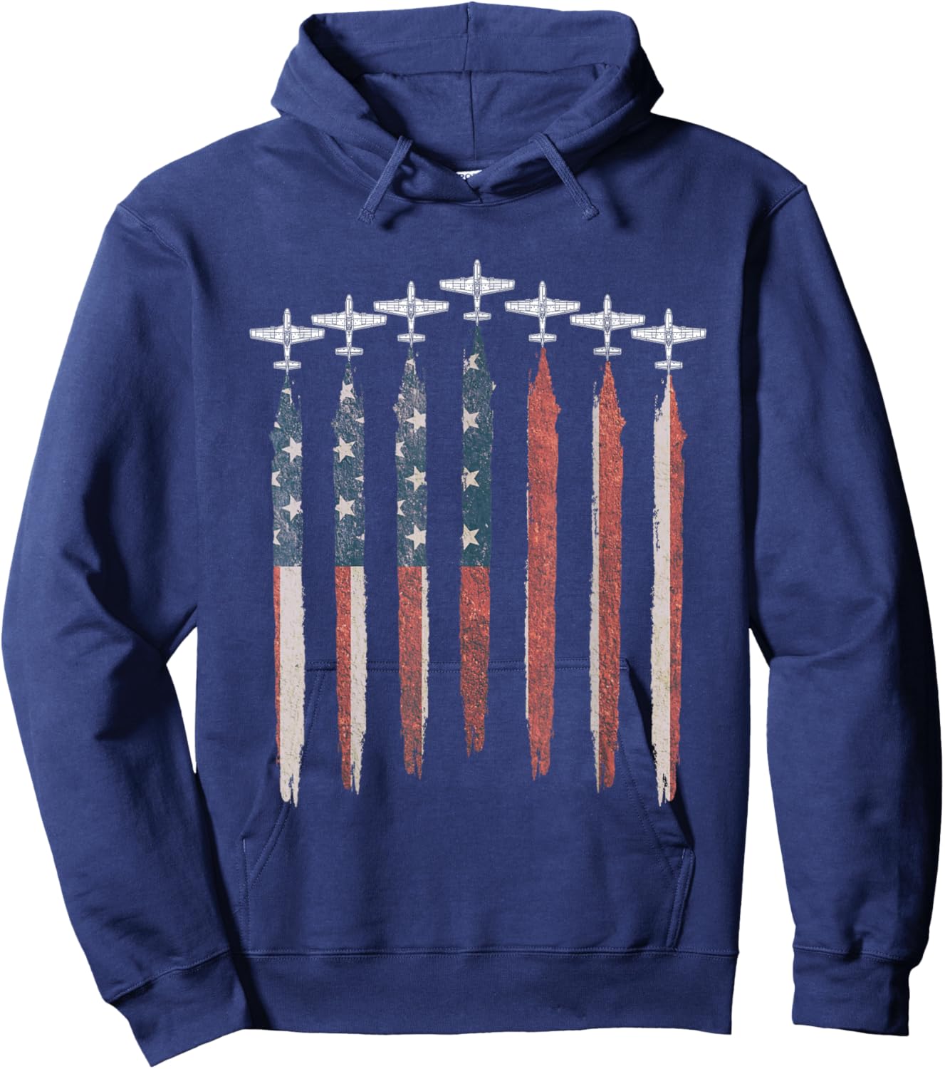 P51D Mustang WW2 Airplane USA Flag Plane P51 July 4th Hoodie - Hoodie | Navy