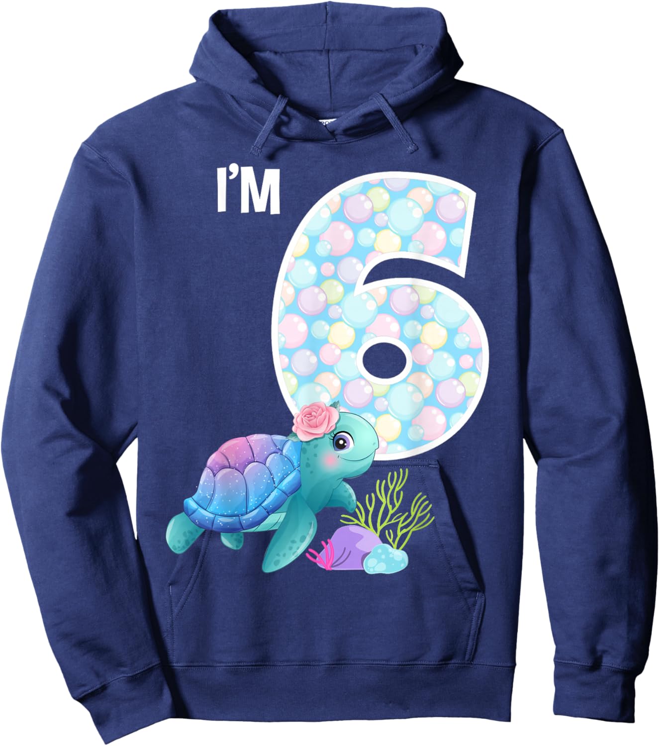 Sea Turtle Birthday I'm 6 Ocean Aquarium Theme 6th Birthday Hoodie - Hoodie | Navy
