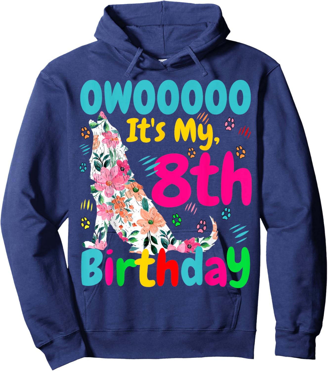 Eight Years Old Birthday Girls Who Loves Wolves Wolf Costume Hoodie - Hoodie | Navy