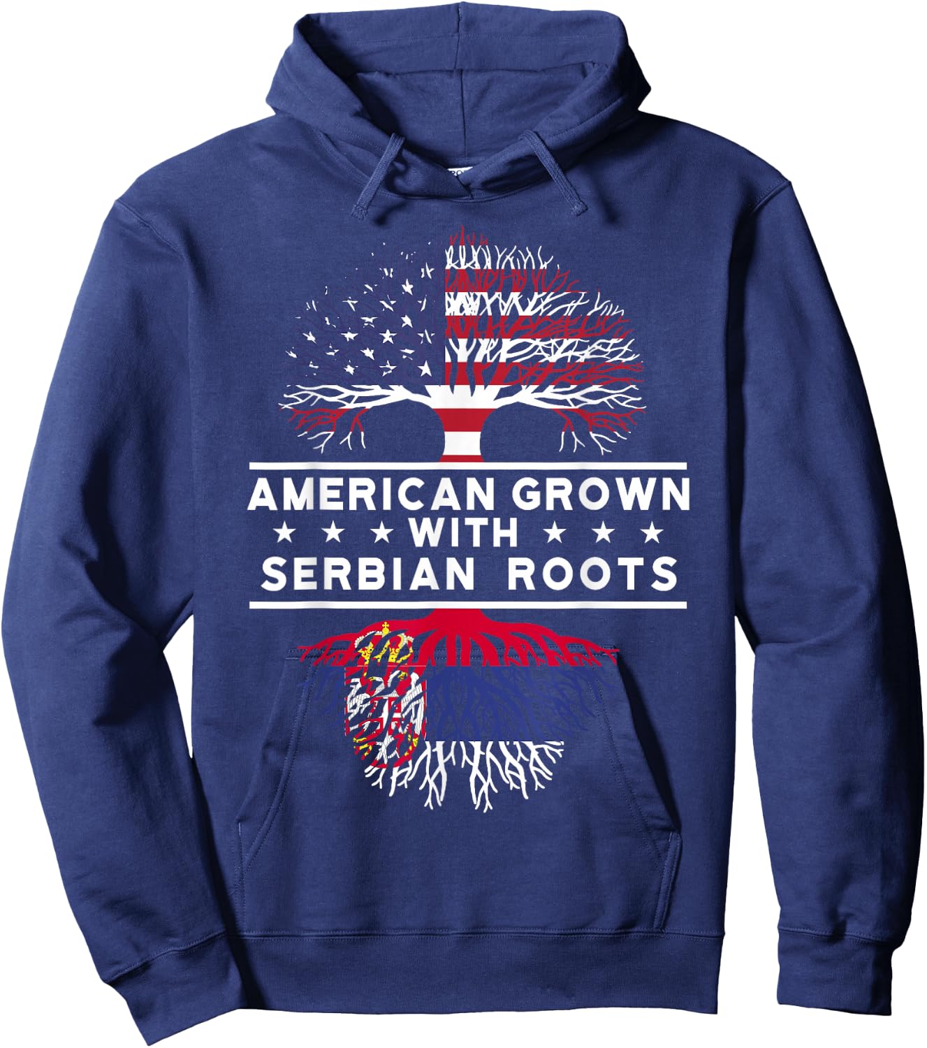 National Flags & Roots Proud Heritage Gifts American Grown with Serbian Roots - Serbia - -Adults - Black - Small - Short Sleeve - - Modern Casual - Flag - Vacation Hoodie - Hoodie | Navy