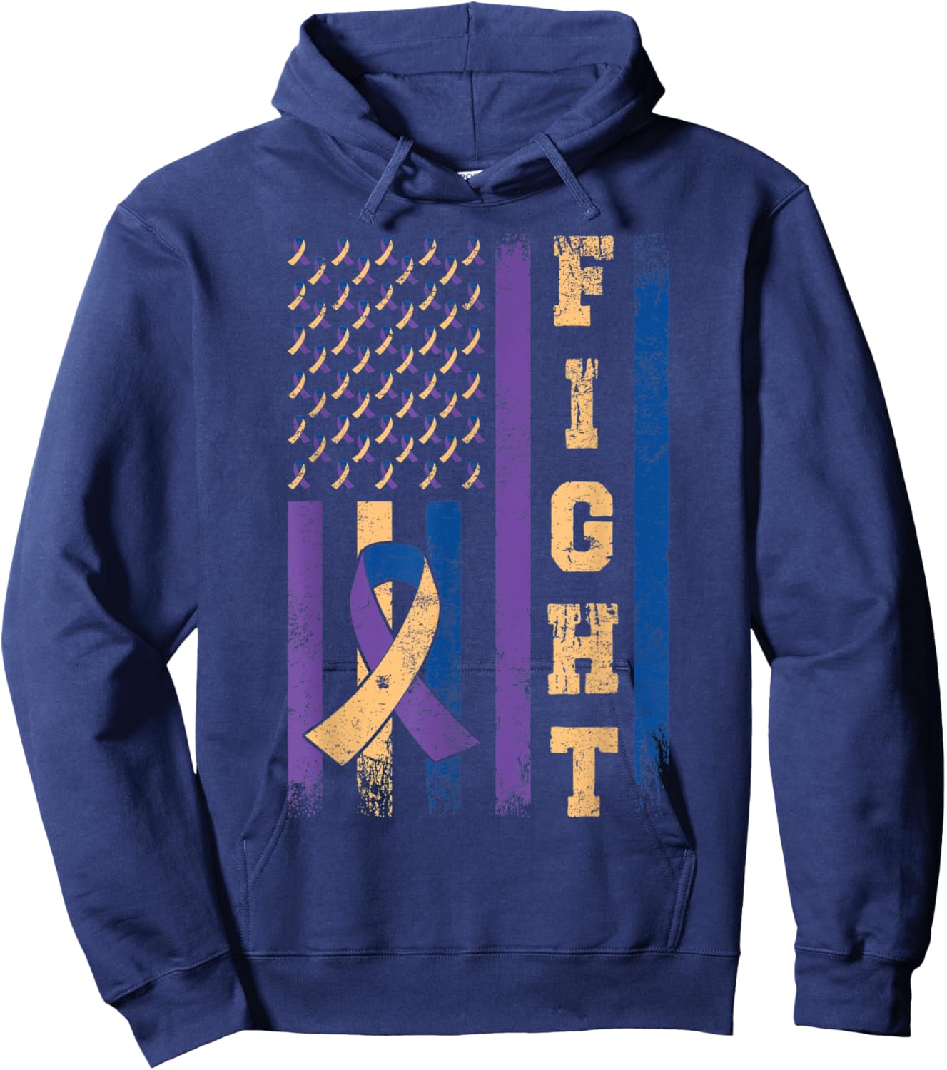 Vintage Fight Bladder Cancer Awareness Ribbon American Flag Hoodie - Hoodie | Navy