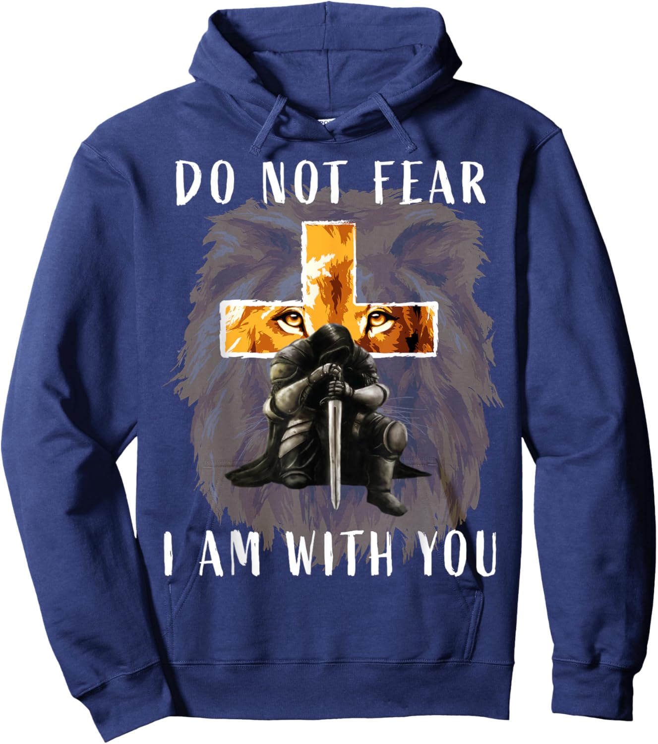 Christian Bible Verse Shirt Men Dad Lion Faith Fear Graphic Hoodie - Hoodie | Navy