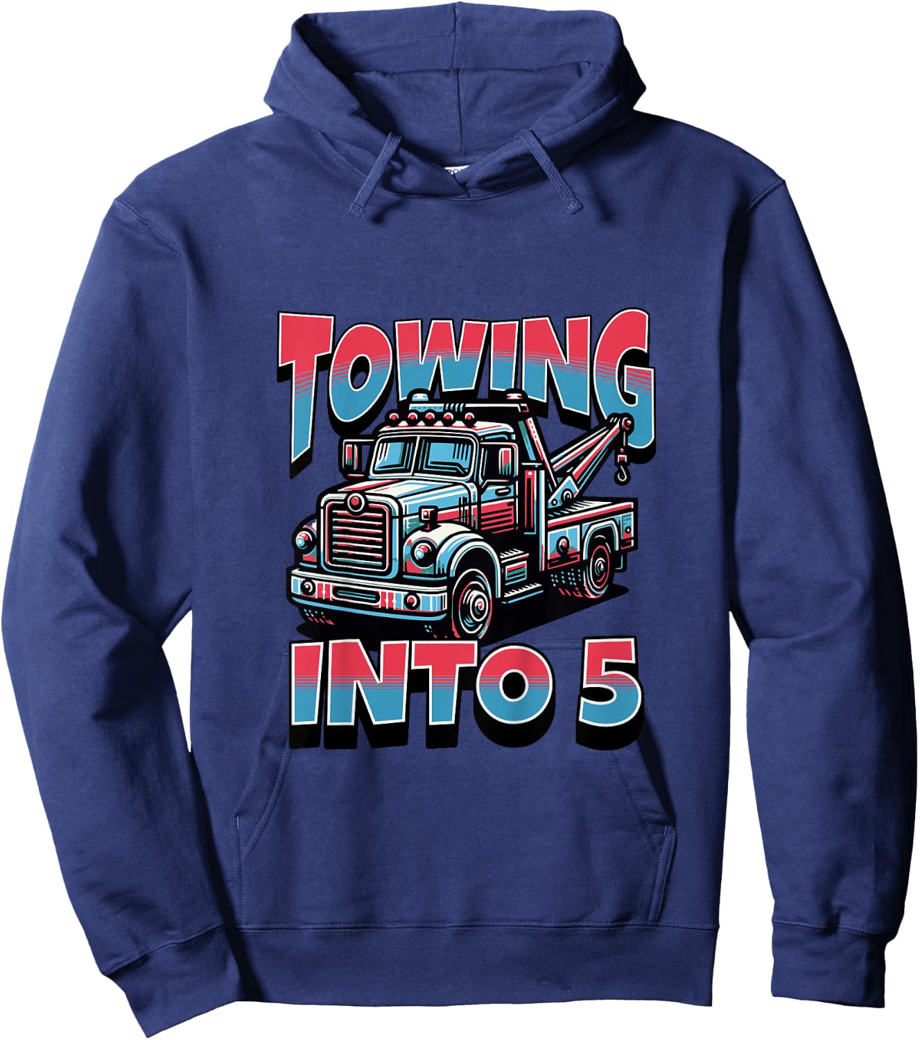 Kids Tow Truck Wrecker Towing Into 5 Year Old 5th Birthday Boy Hoodie - Hoodie | Navy