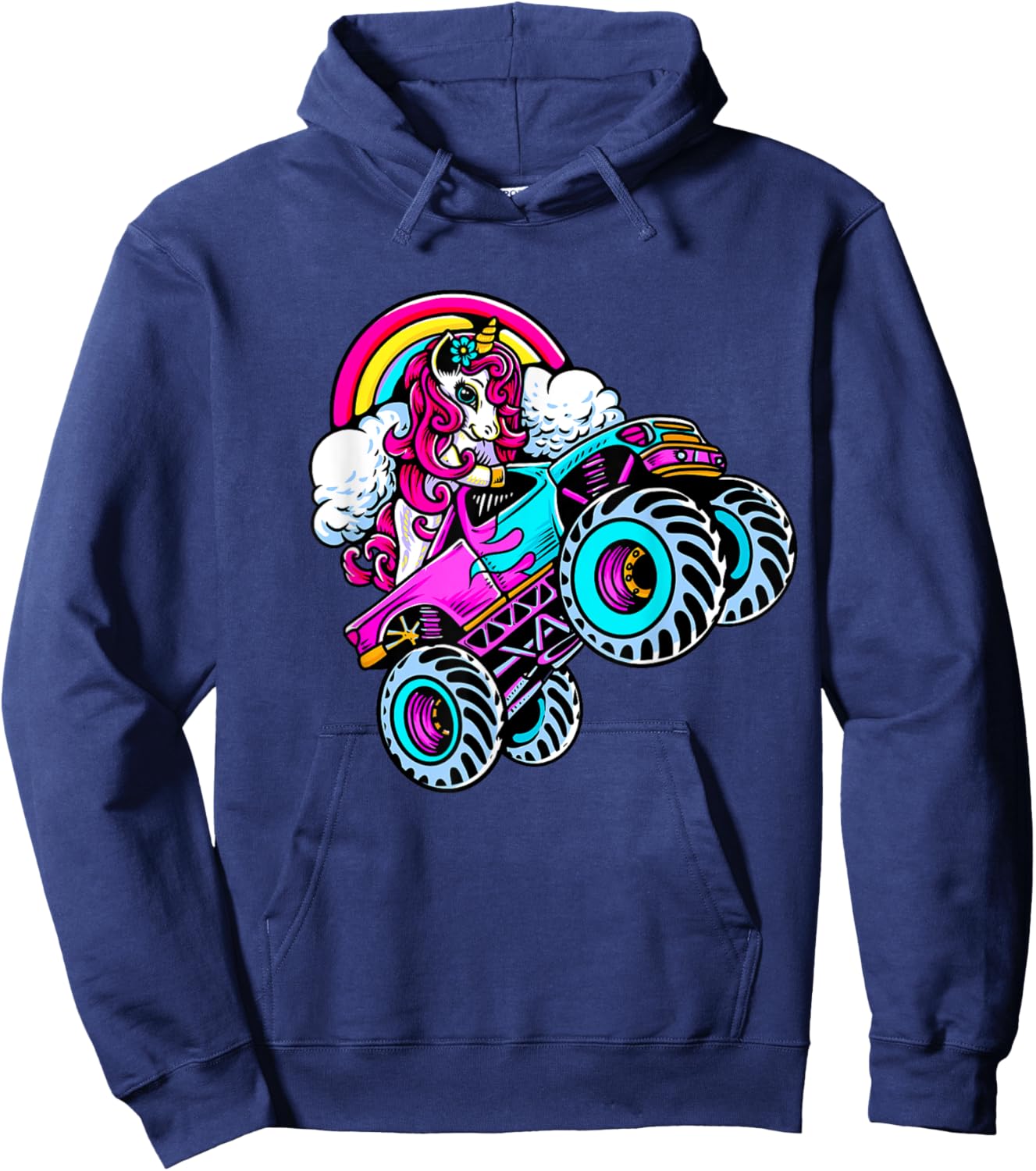 Monster Truck Unicorn Birthday Party Girl Gift Women Girls Hoodie - Hoodie | Navy